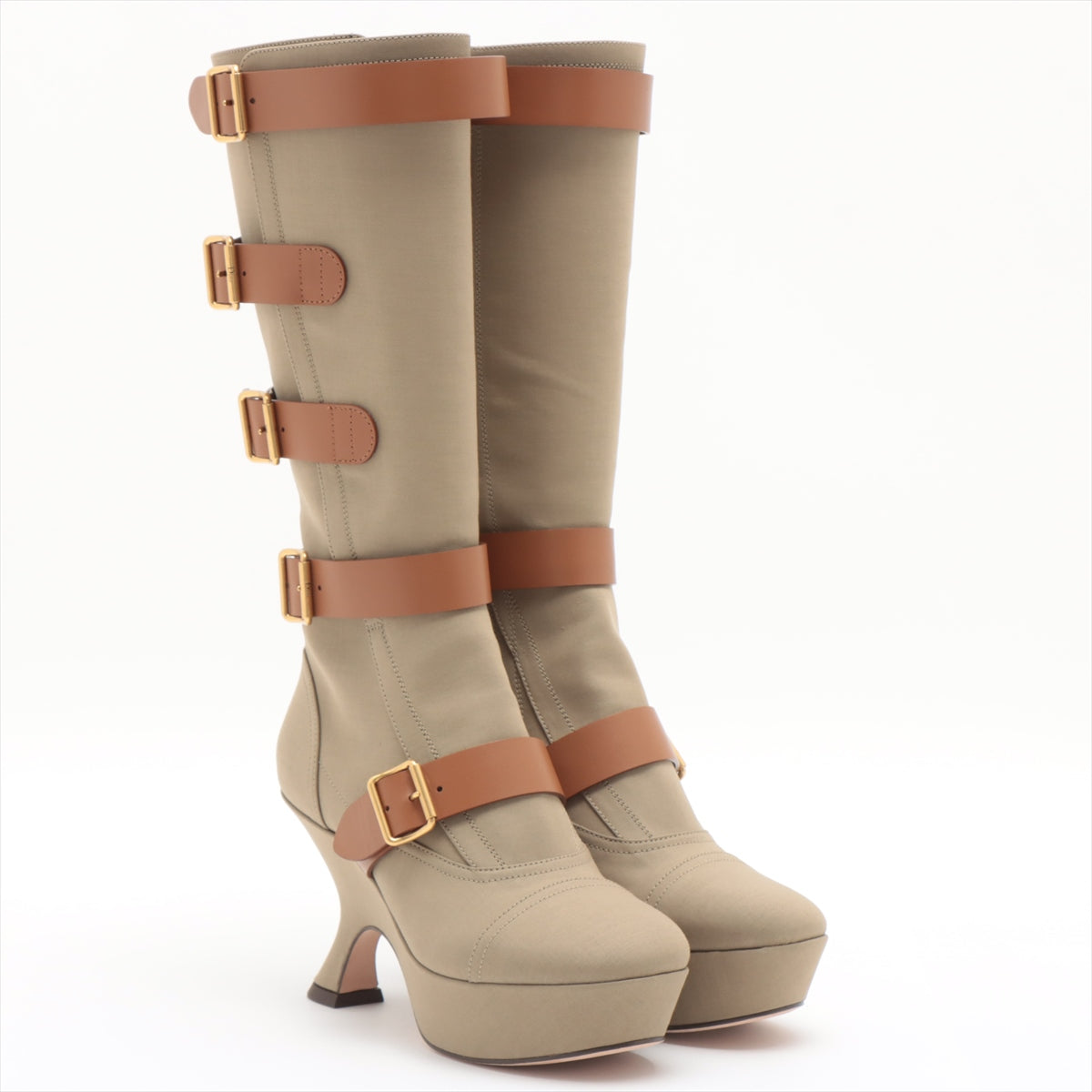 Christian Dior Oblique 23SS Leather x fabric Long boots 37 Ladies' Khaki DIOREVOLT