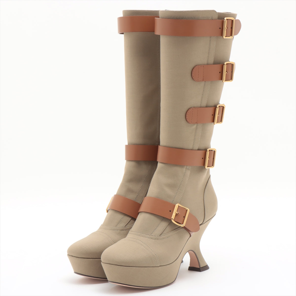 Christian Dior Oblique 23SS Leather x fabric Long boots 37 Ladies' Khaki DIOREVOLT
