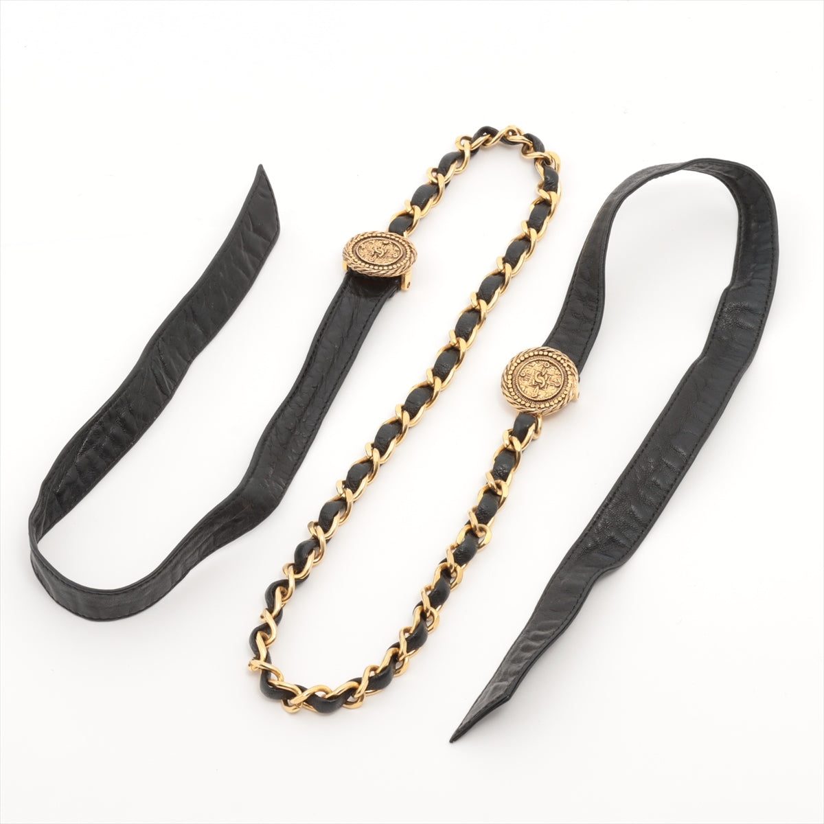 Chanel Coco Mark Chain belt GP & Leather Black×Gold