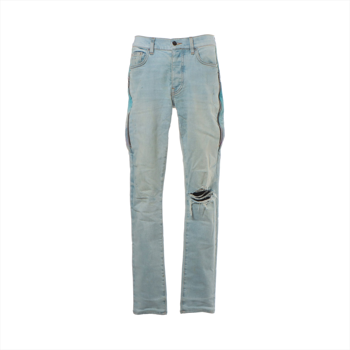 AMIRI Cotton & Polyurethane Denim Pants 30 Men's Blue  Half side zip