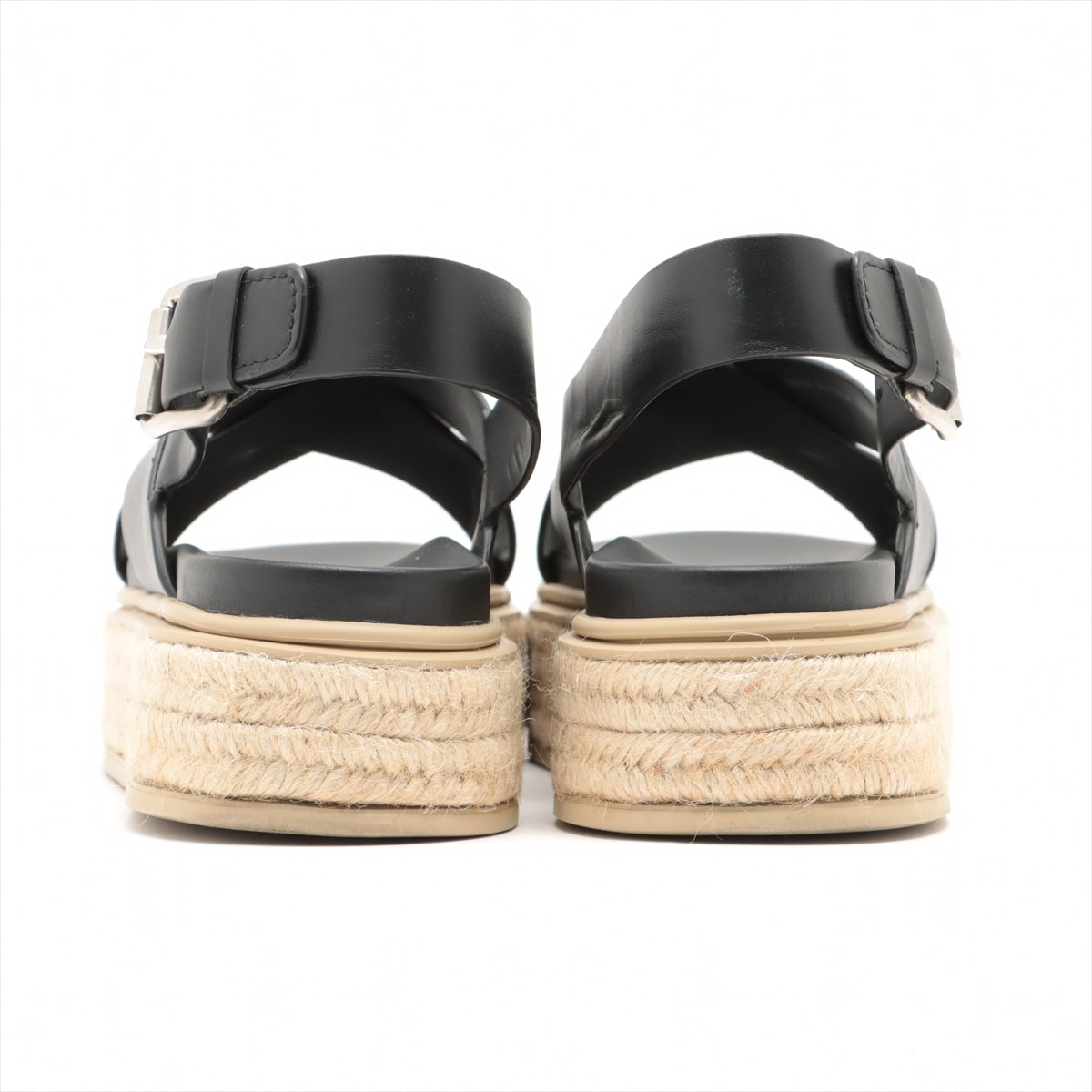 Prada Leather Sandals 40 Ladies' Black Espadrilles Box Bag Included