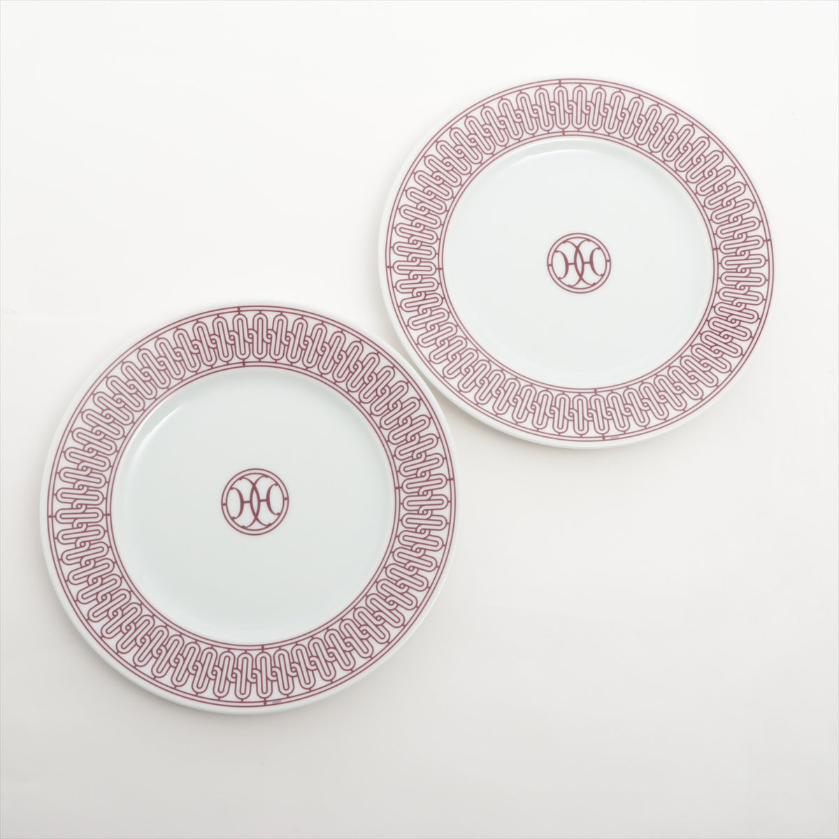 Hermès H deco Pair plates 22.5cm Ceramic Red x white