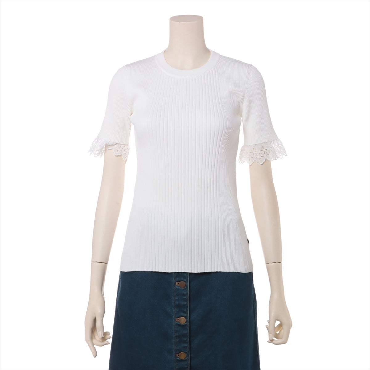 Louis Vuitton 22AW Polyester × Rayon Short Sleeve Knitwear XS Ladies' White  RW222W