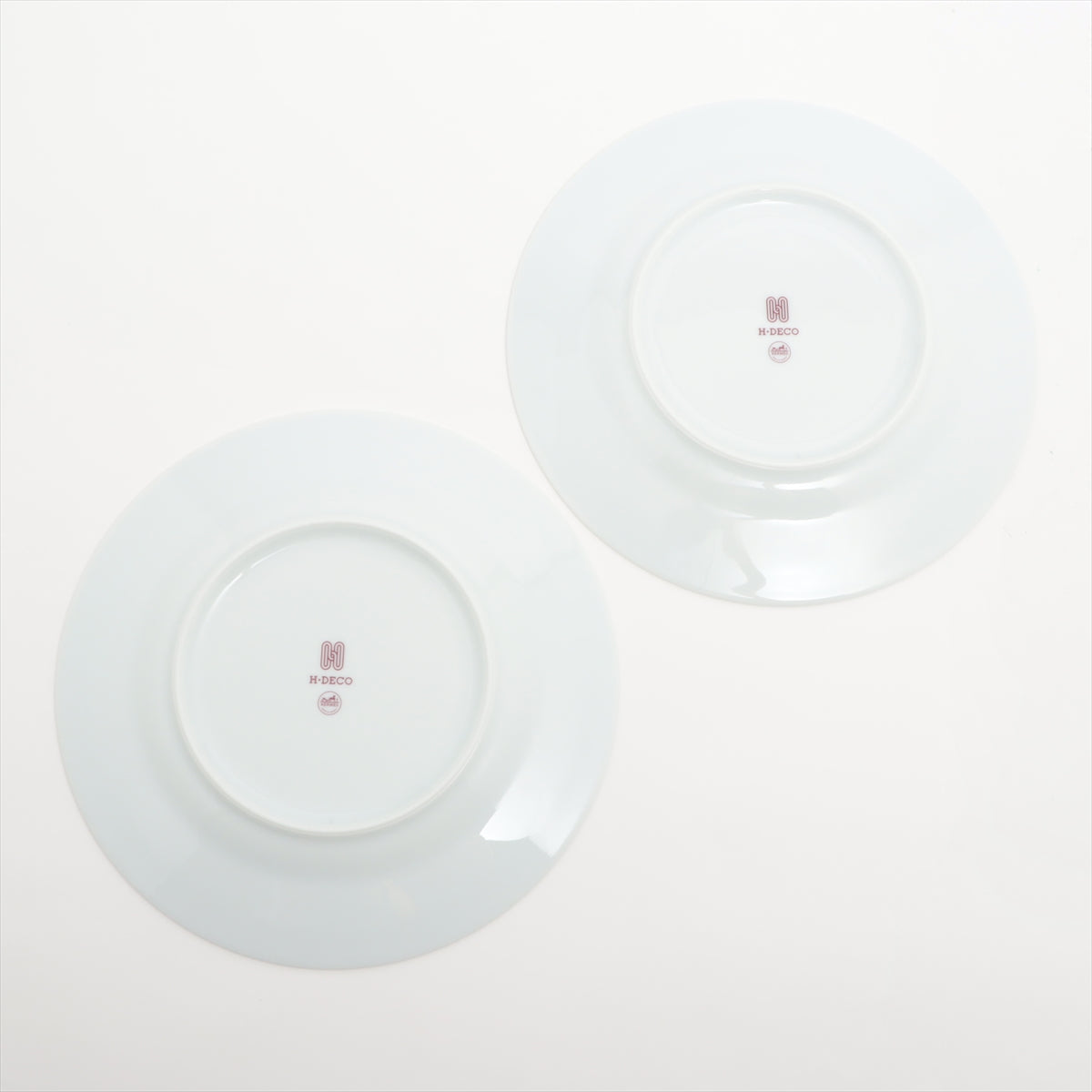 Hermès H deco Pair plates 23cm Ceramic Red x white