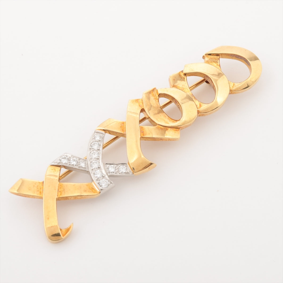 Tiffany LOVE & KISS Diamond Brooch 18K(YG)×PLAT 9.4g