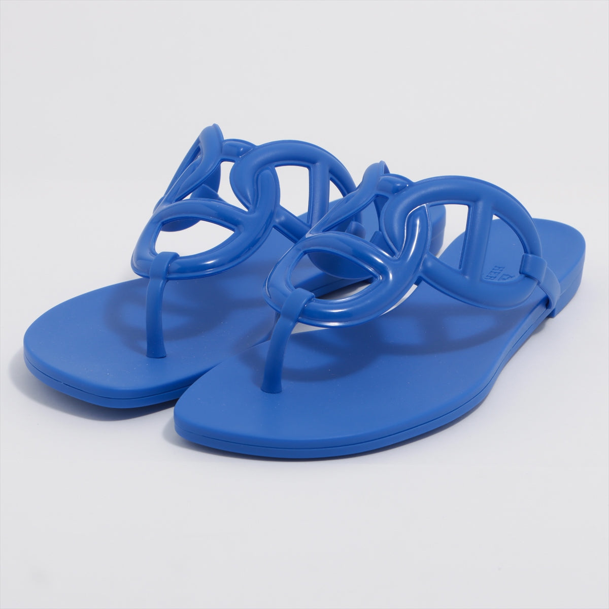 Hermès Egery Rubber Sandals 38 Ladies' Blue Chaîne d'Ancre Box Bag Included