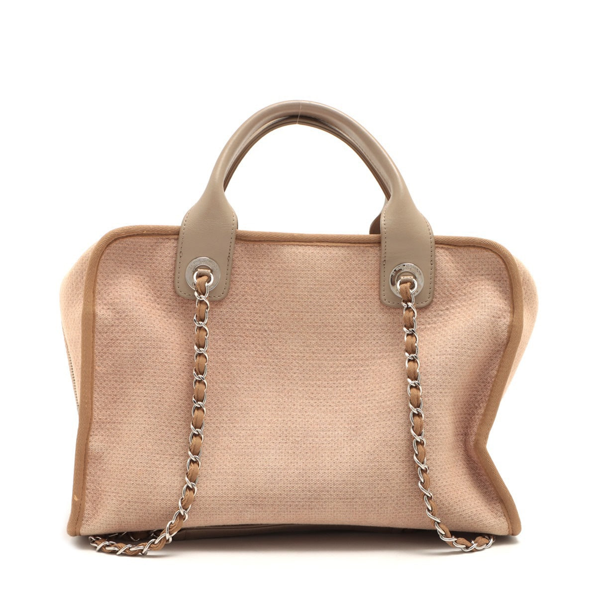 Chanel Deauville Canvas & Leather 2 Way Handbag Beige Silver Metal Fittings 20XXXXXX