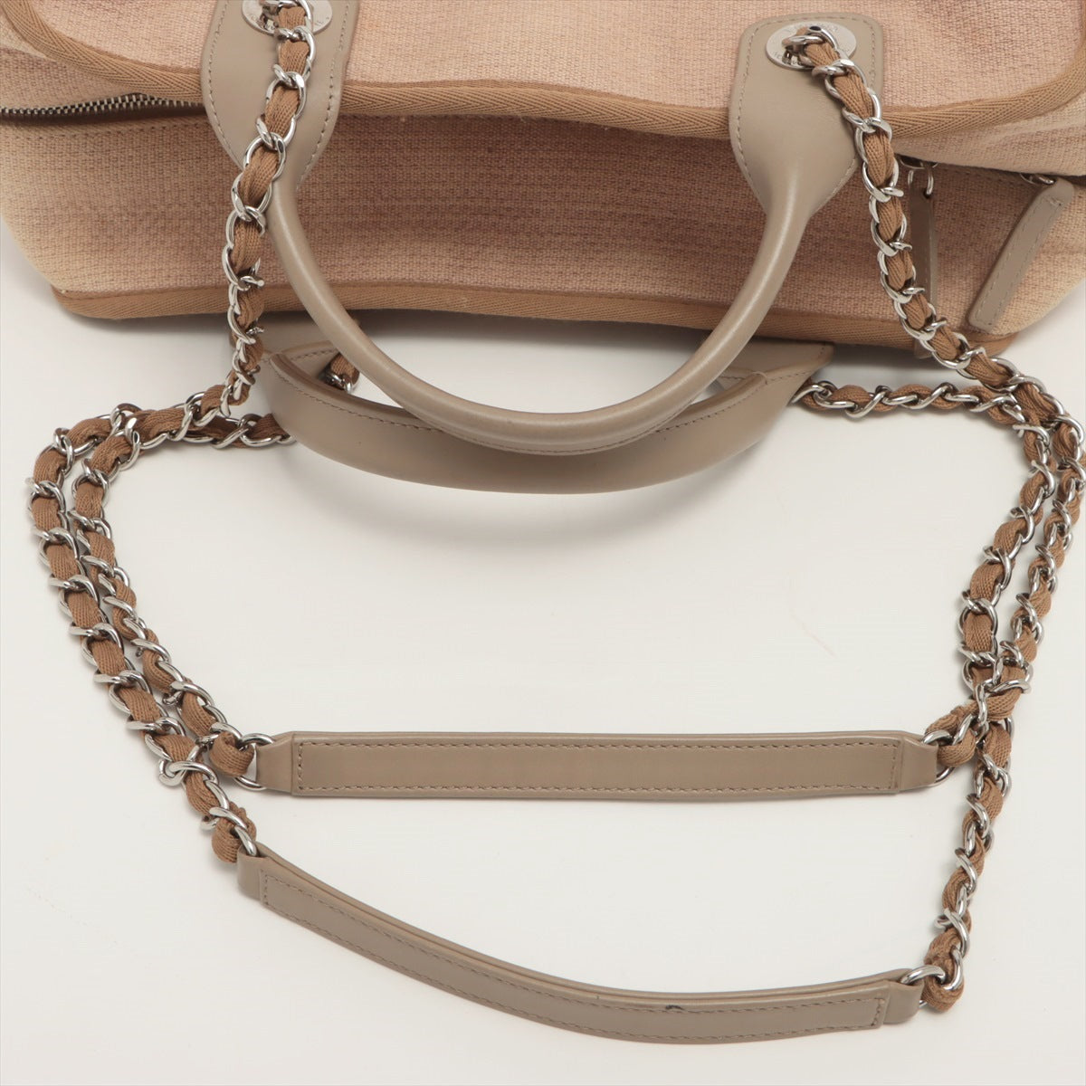 Chanel Deauville Canvas & Leather 2 Way Handbag Beige Silver Metal Fittings 20XXXXXX