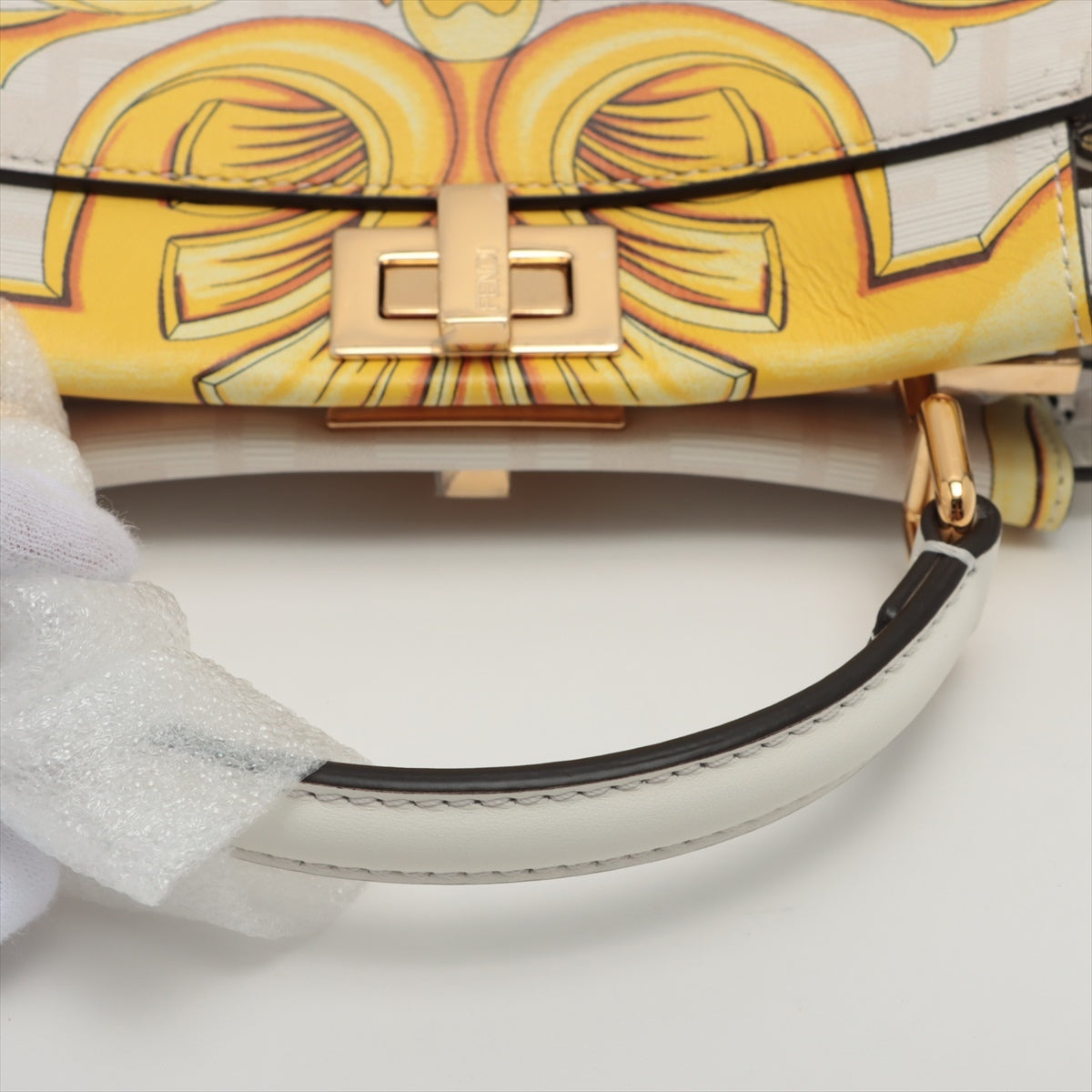 Fendi x Versace Mini Peek-a-boo Leather 2 Way Handbag White 8BN244