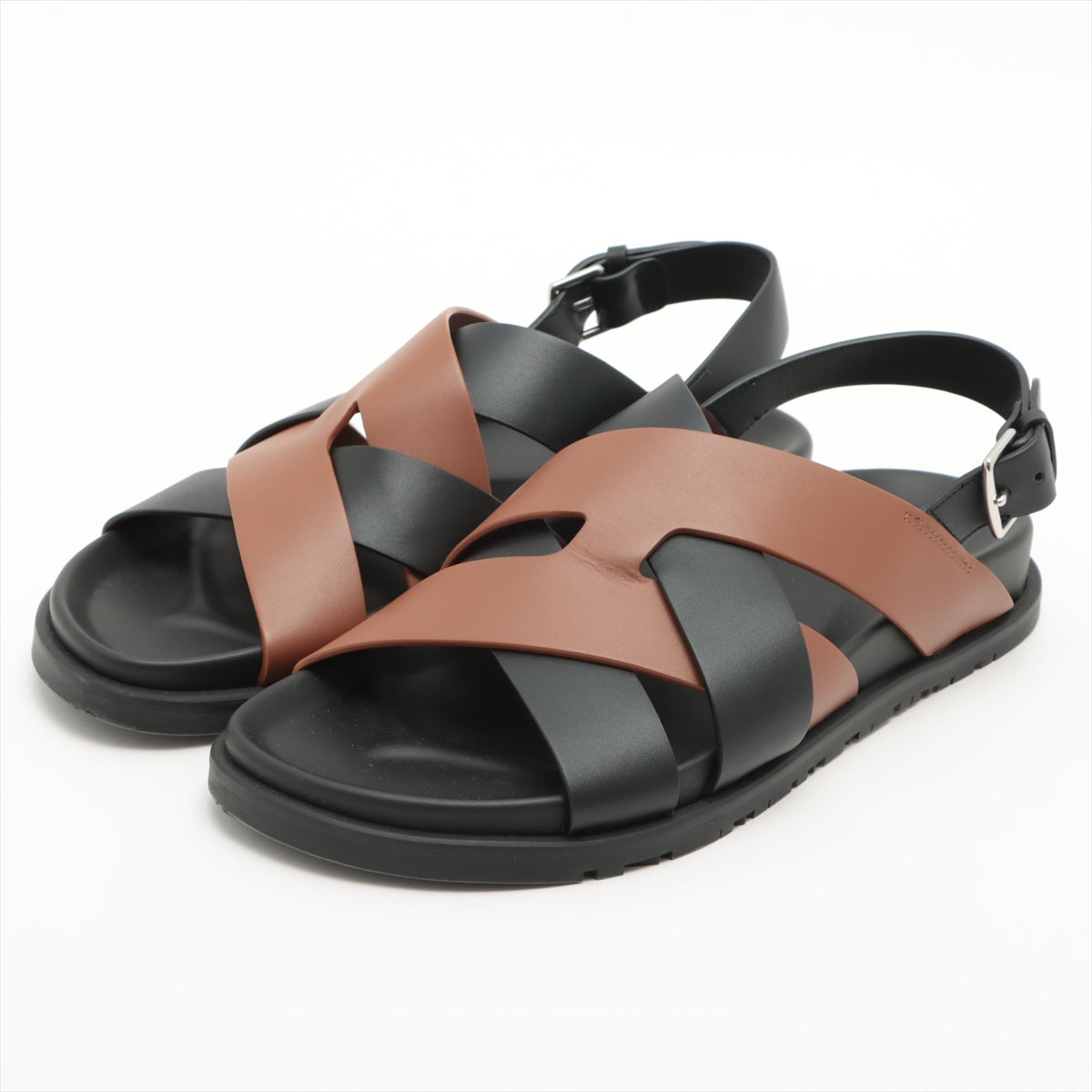 Hermès Hercules Leather Sandals 40 Men's Black × Brown Box Bag Included