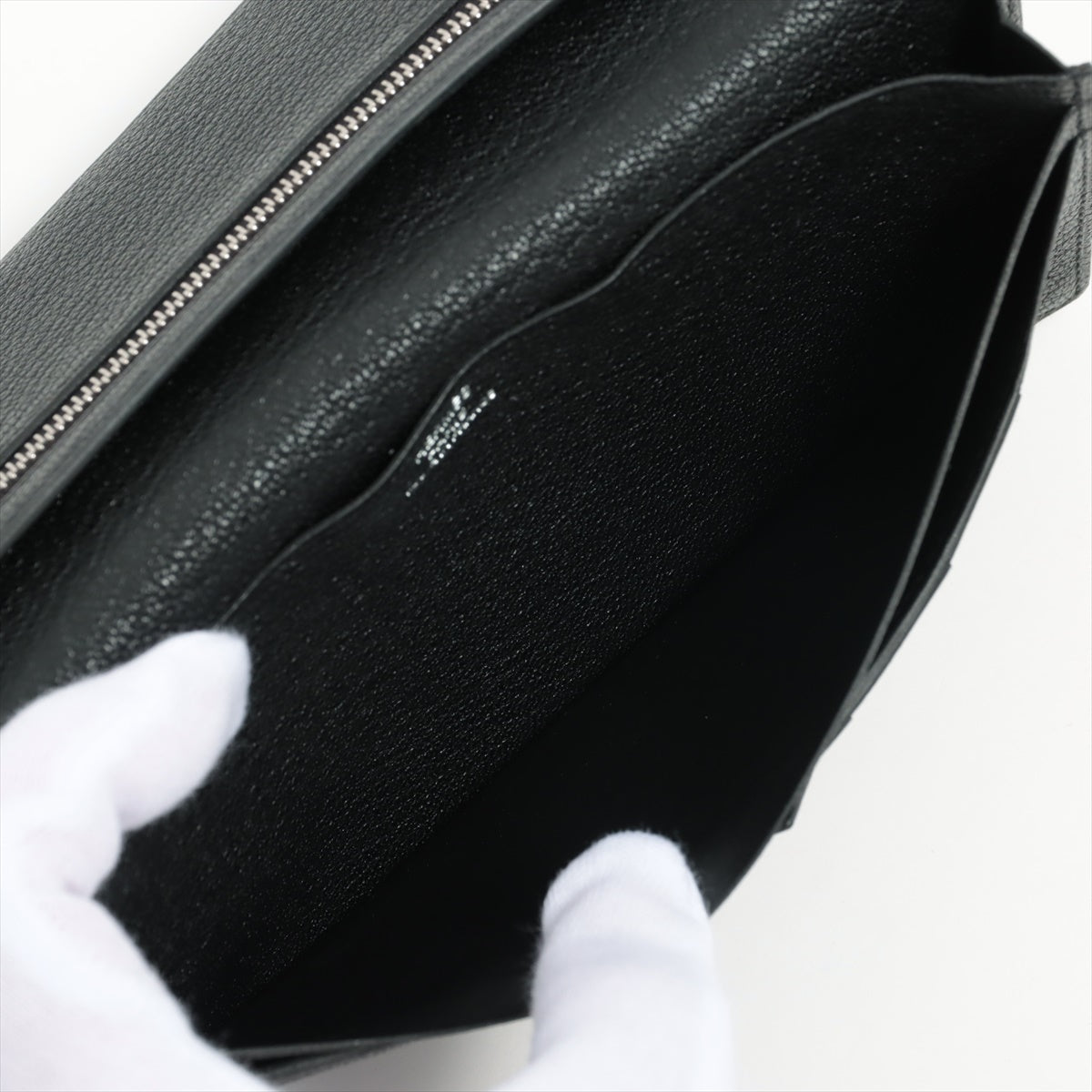 Hermès Bearn Soufflet Chèvre Mysore Wallet Black Silver Metal Fittings U: 2022