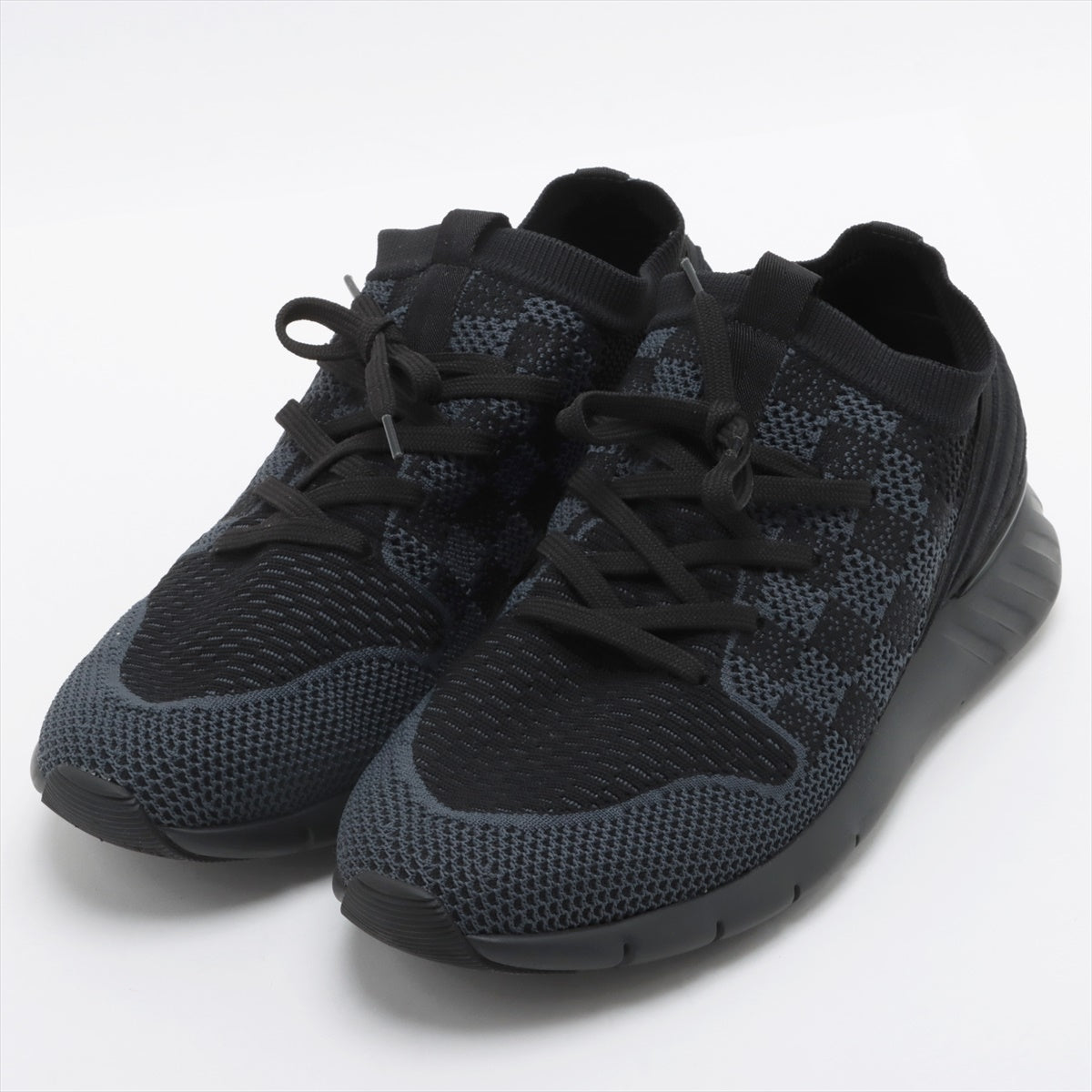 Louis Vuitton Fast lane line Knit Sneakers 6 Men's Black x Gray Damier