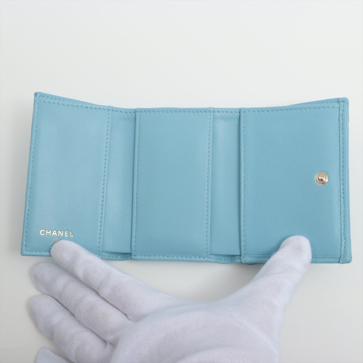 Chanel Matelasse Caviar Skin Compact Wallet Blue Champagne Gold Fittings random