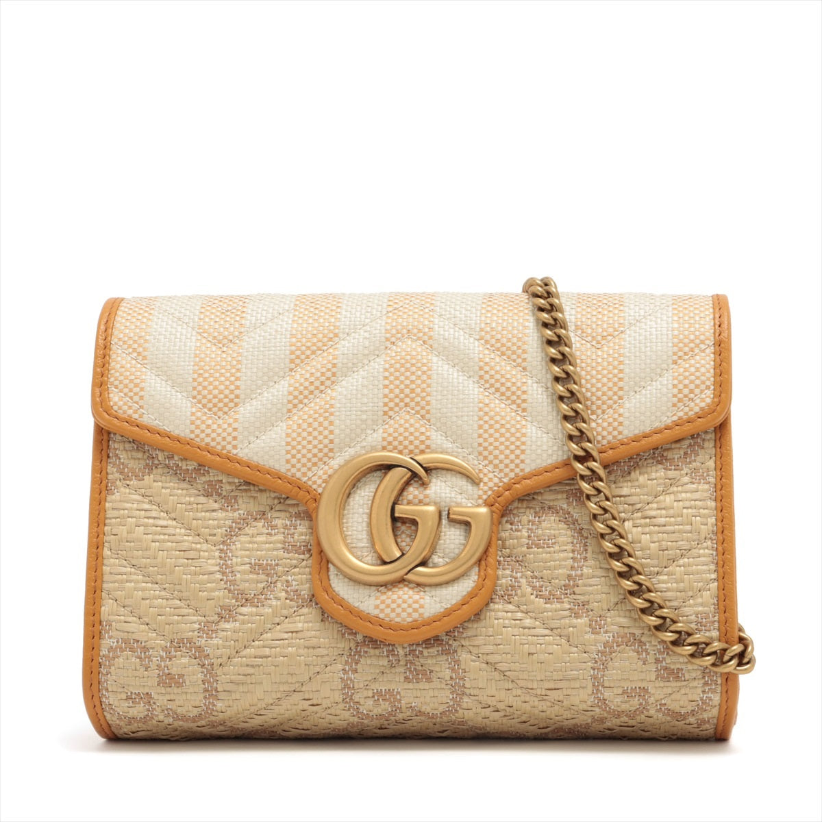 Gucci GG Marmont Raffia x leather Chain Shoulder Bag Beige 474575