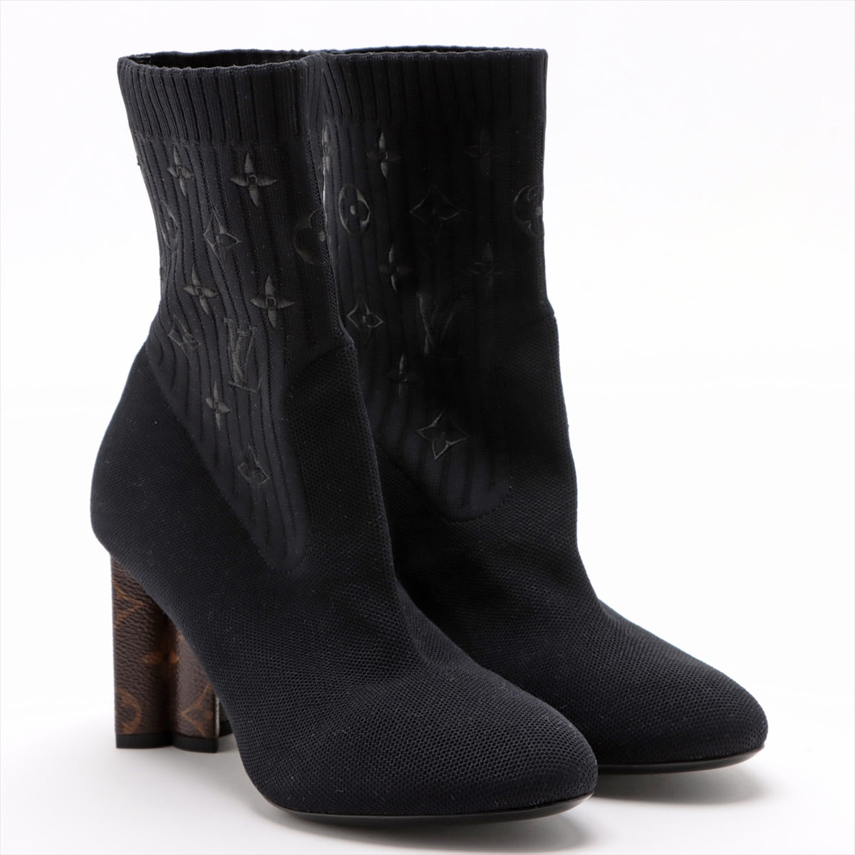Louis Vuitton Silhouette lines Fabric Short Boots 38 Ladies' Black Monogram Bag Included