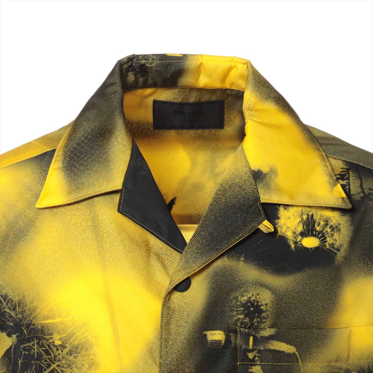 Prada Triangle logo 22 years Nylon Shirt 36 Men's Black x yellow  Re-Nylon Flower print SC513