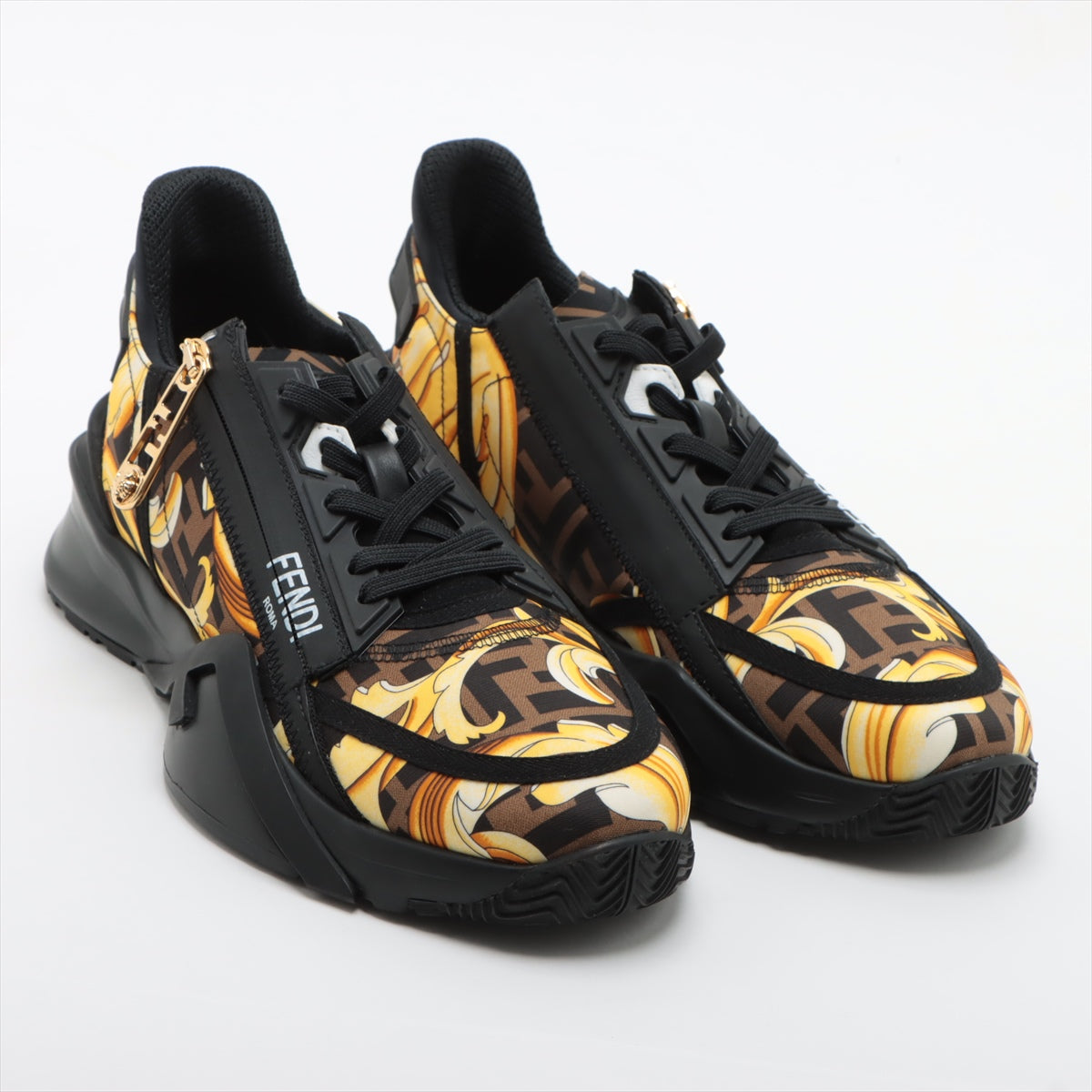 Fendi x Versace Fabric Sneakers 8 Men's Black x yellow FLOW Fender Choi