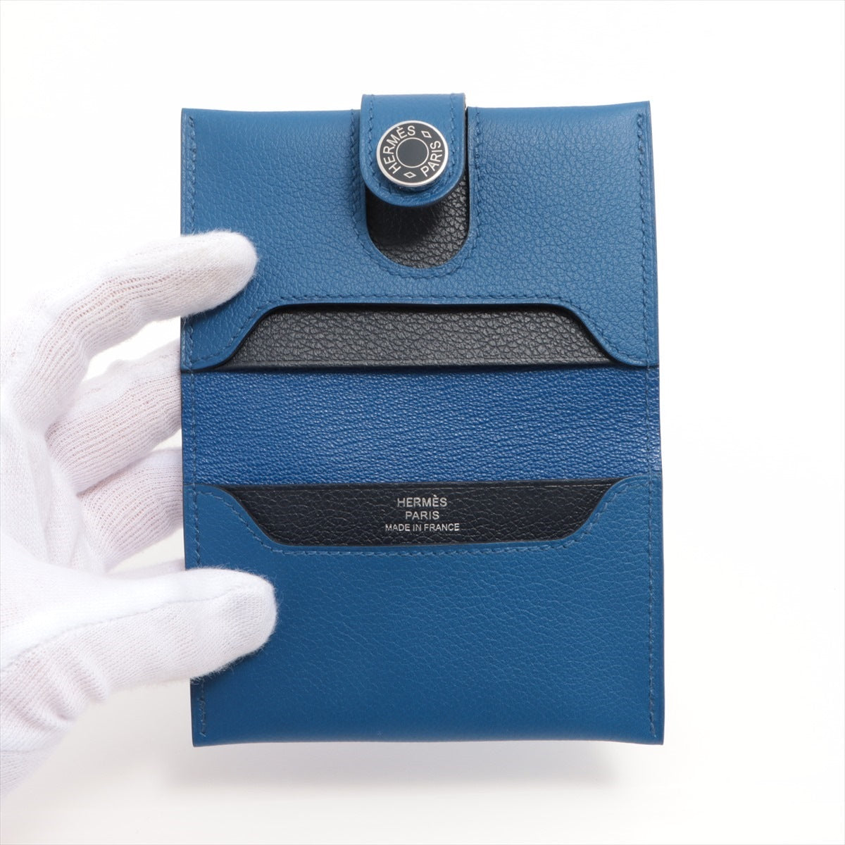 Hermès R.M.S Evercolor Card Case Blue Silver Metal Fittings B: 2023