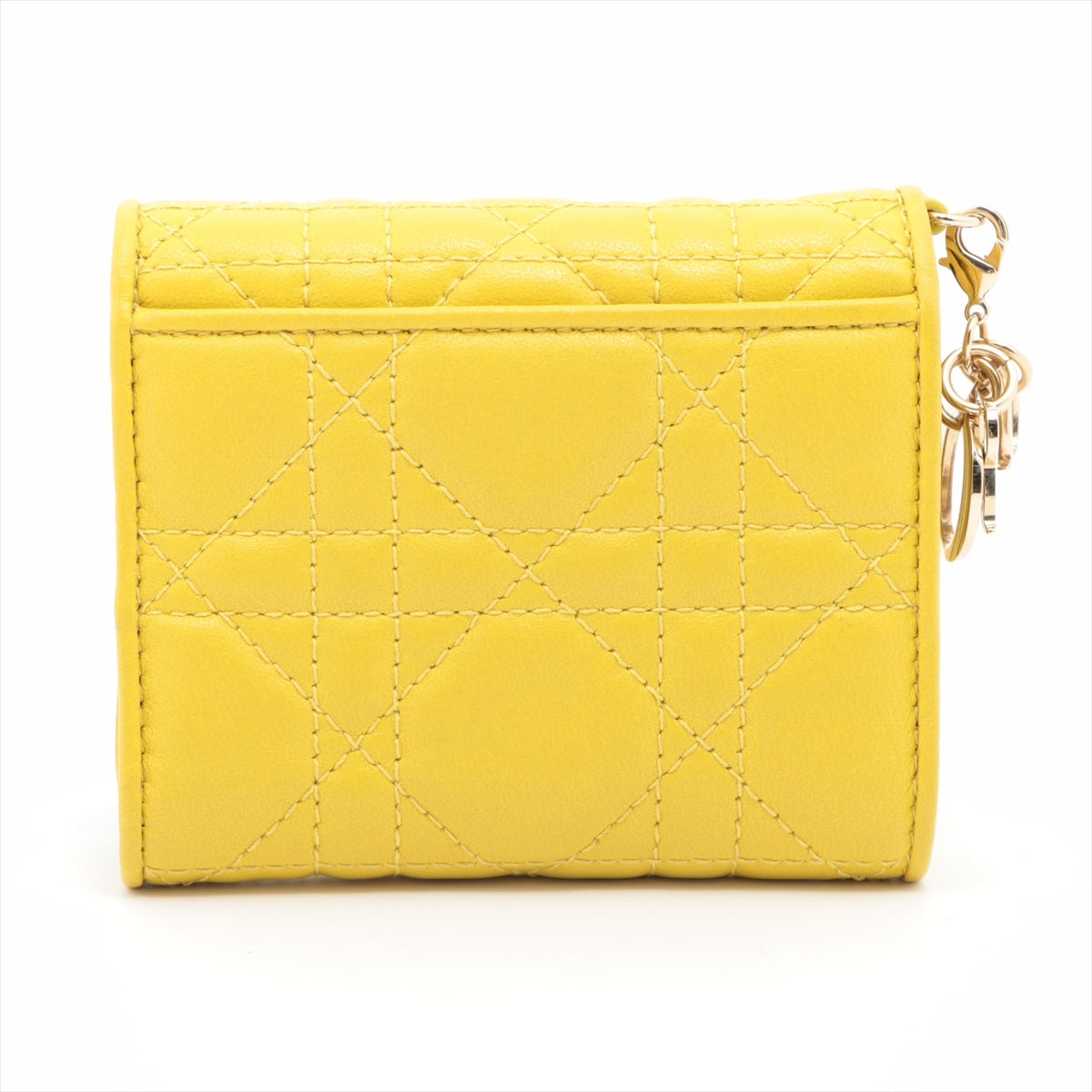 Dior Lady Dior Cannage Leather Compact Wallet Yellow