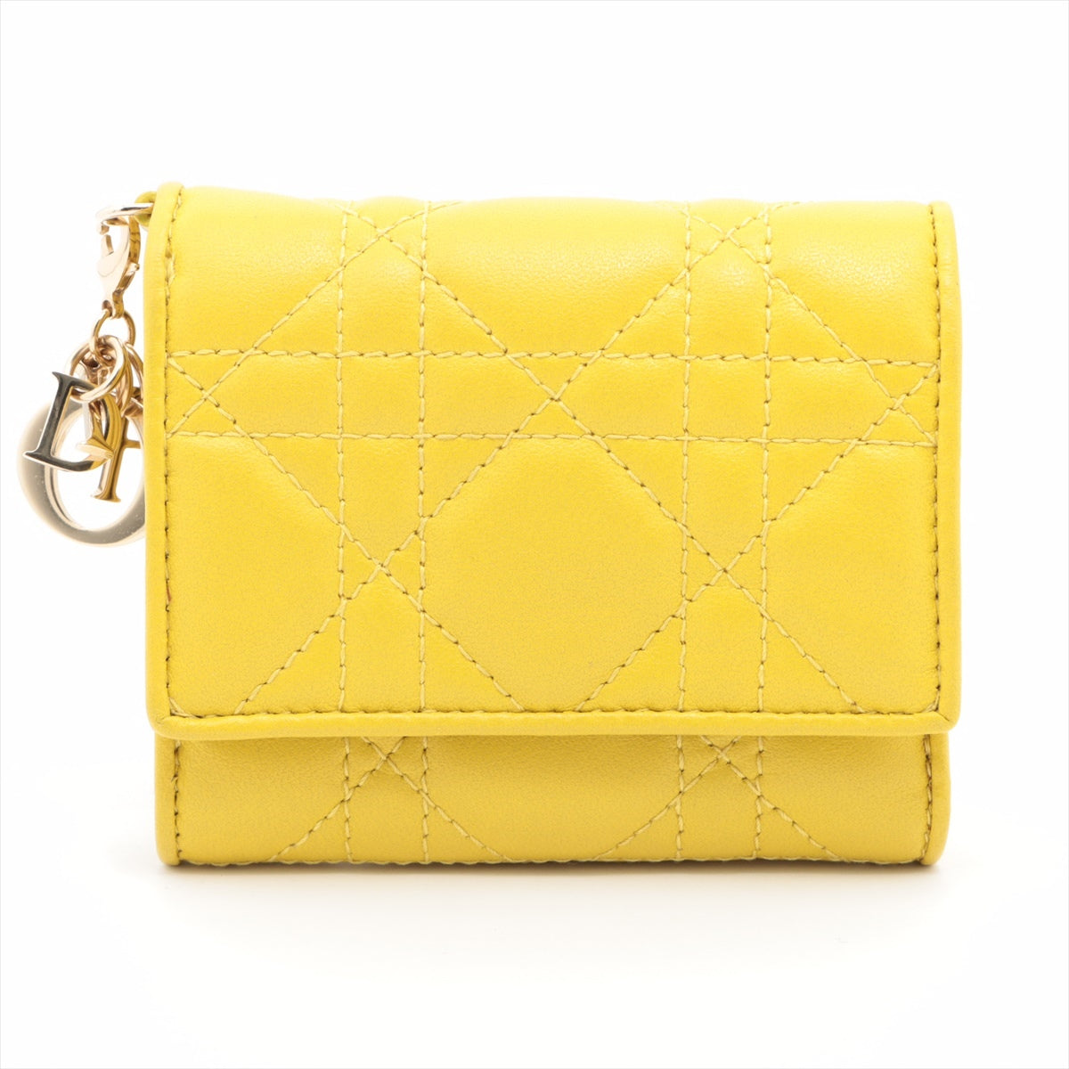 Dior Lady Dior Cannage Leather Compact Wallet Yellow