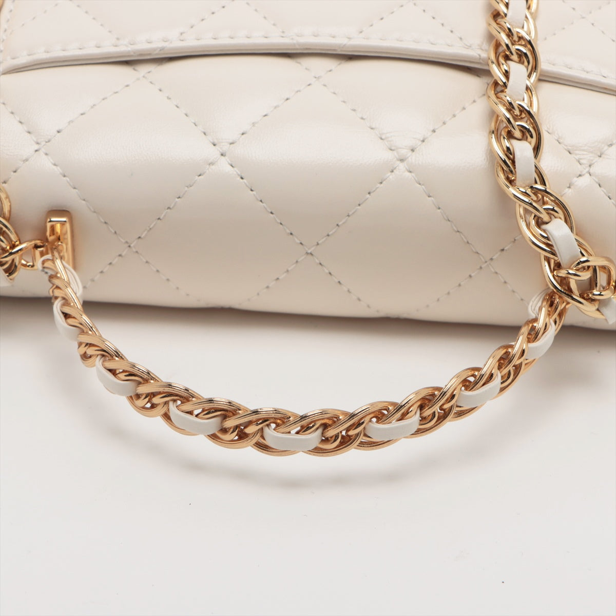 Chanel Mini Matelasse Lambskin 2 Way Handbag White Gold Metal Fittings IC Chip Included
