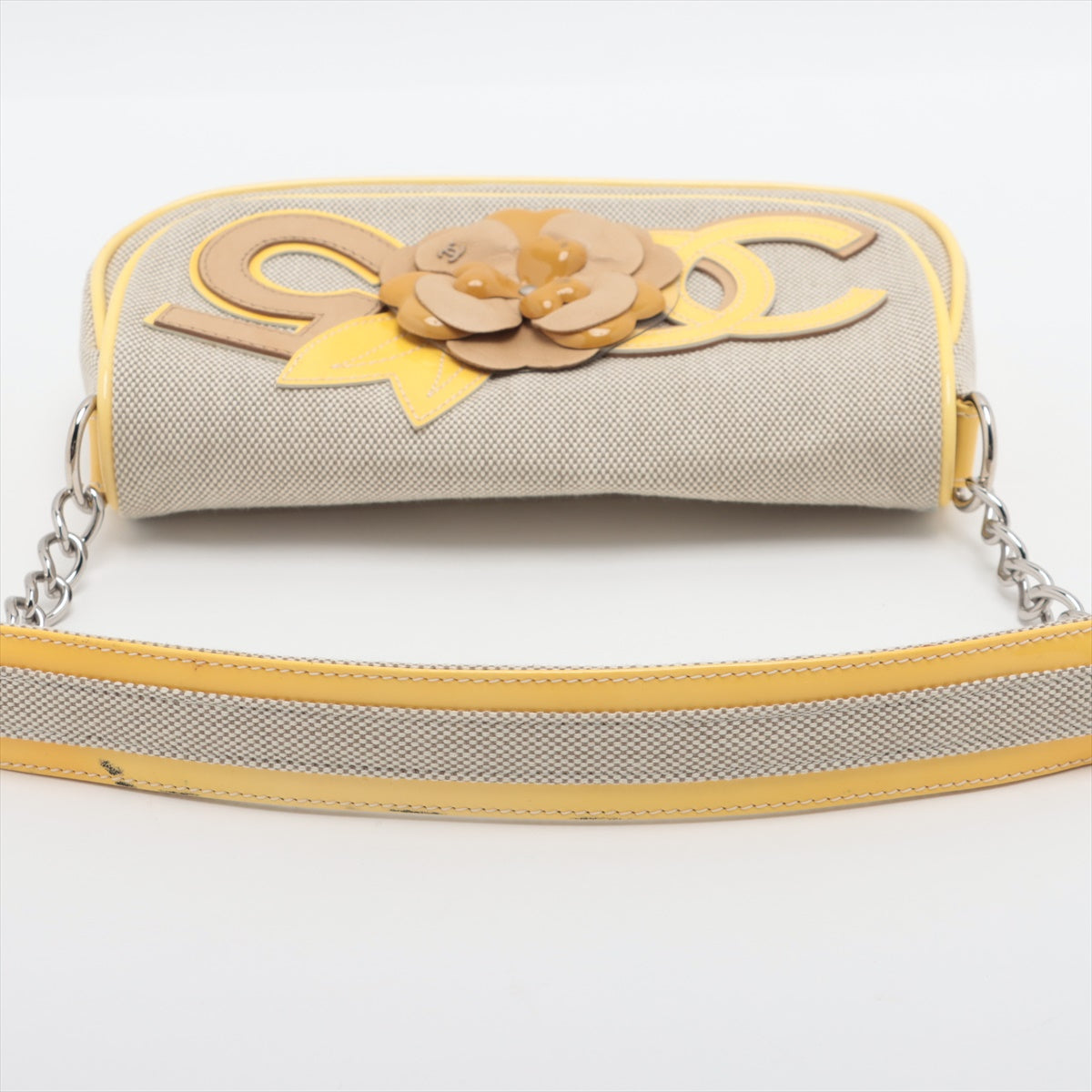Chanel Camelia Canvas × Patent Leather Chain Shoulder Bag Yellow Silver Metal Fittings 10XXXXXX