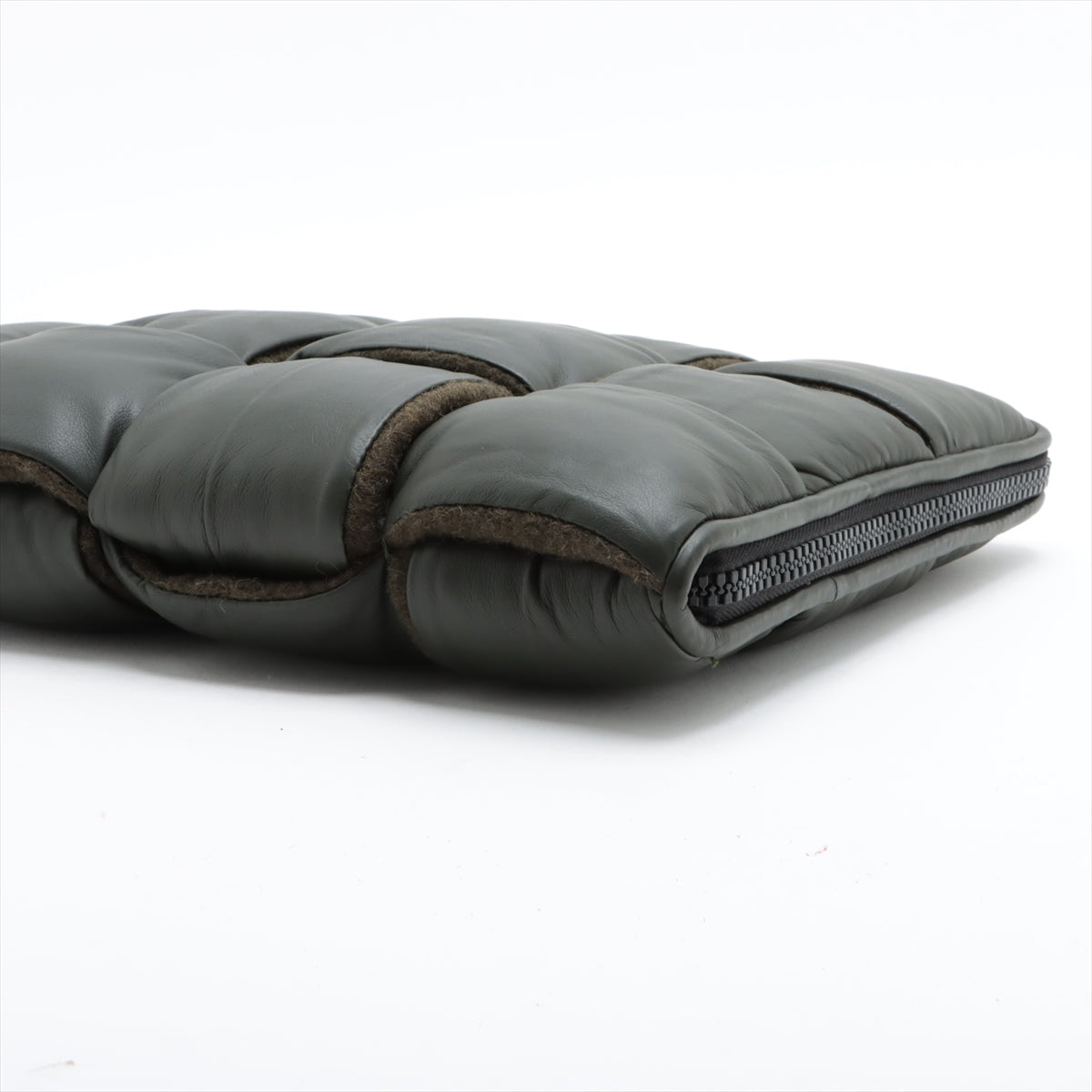 Bottega Veneta Maxi Intrecciato Leather Clutch Bag Khaki