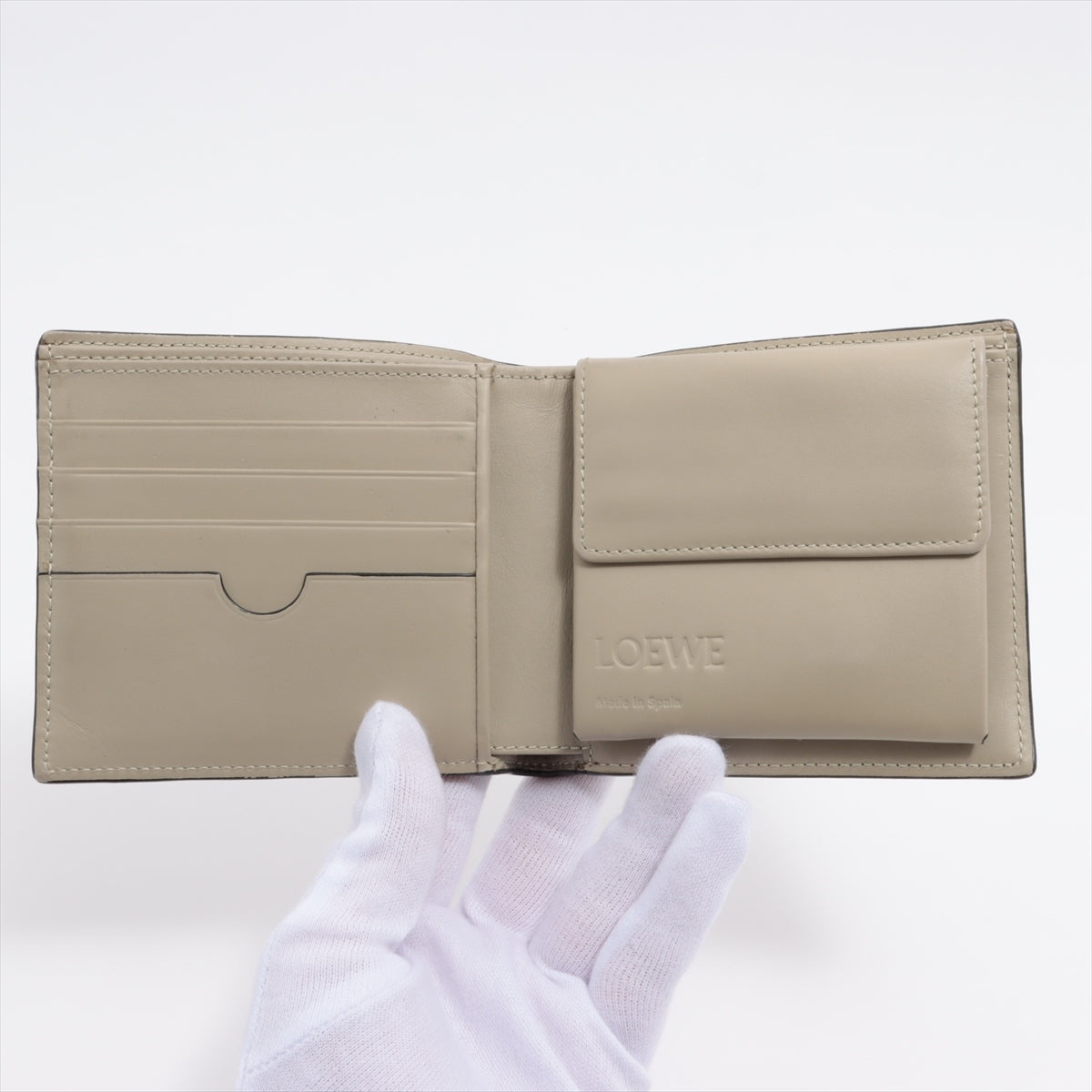 Loewe Anagram Leather Compact Wallet Beige