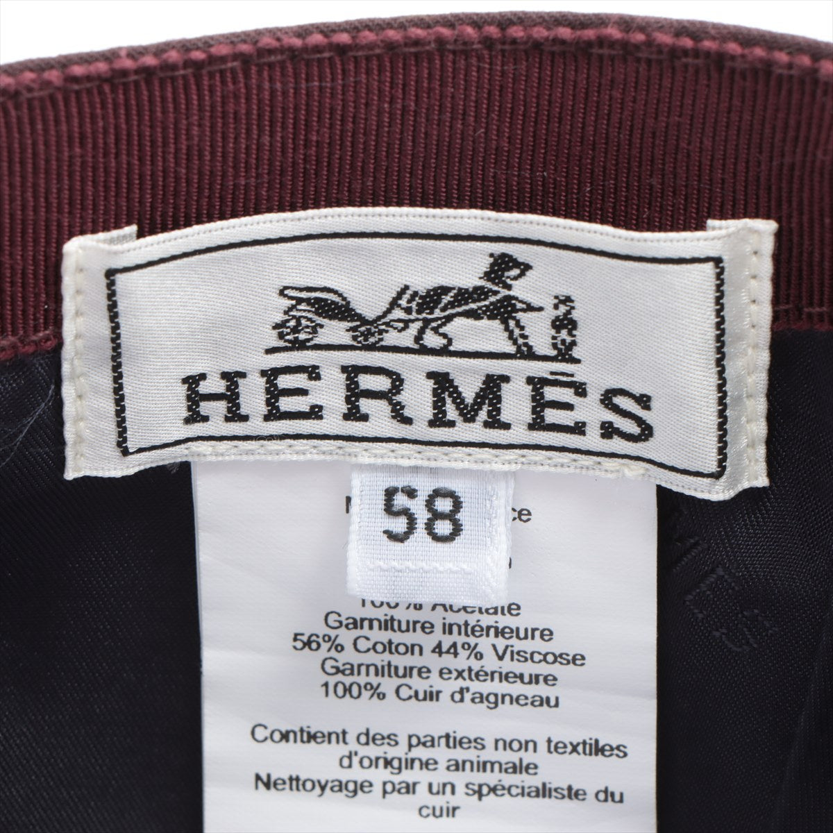 Hermès Serie Cap 58 Cotton×acetate Ruby H Logo