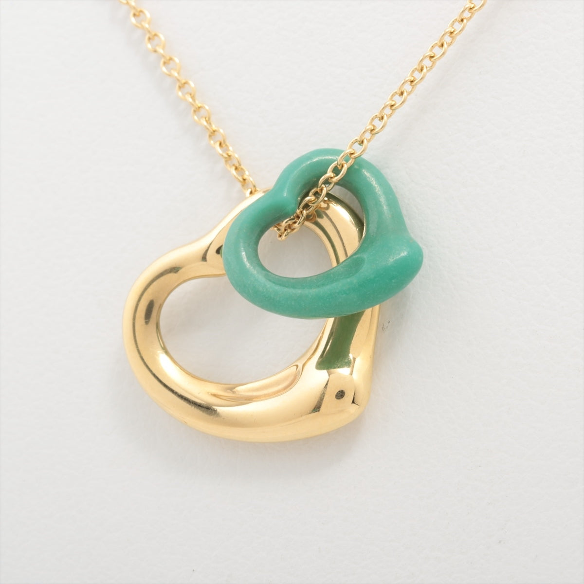 Tiffany Double Open Heart Turquoise Necklace 750(YG) 4.8g