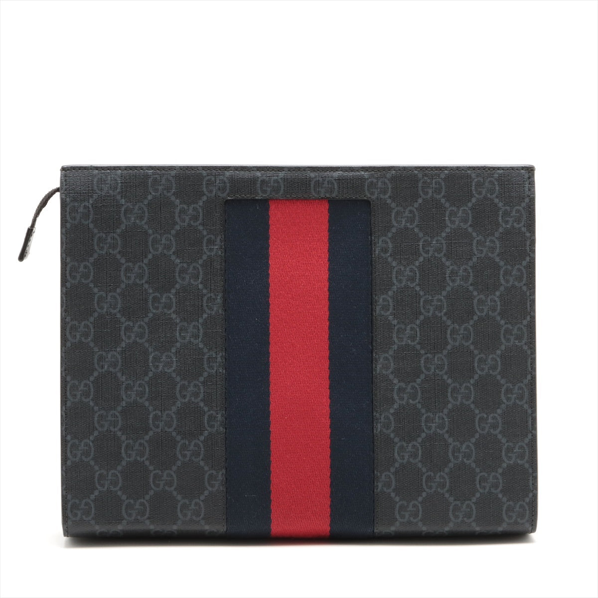 Gucci GG Supreme PVC & leather Clutch Bag Grey 475316