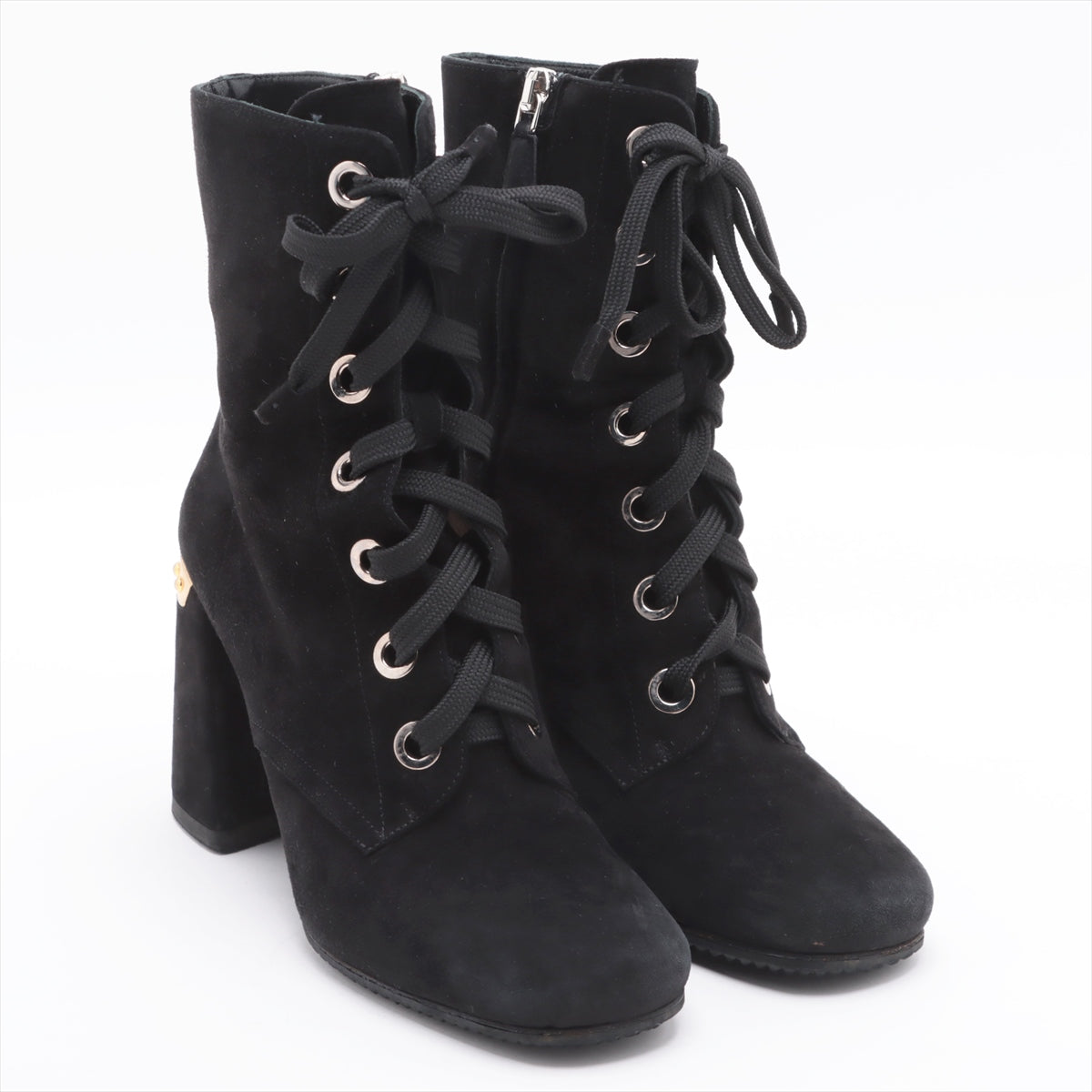Prada Suede Boots 35 1/2 Ladies' Black Replacement Laces Included Lift repair