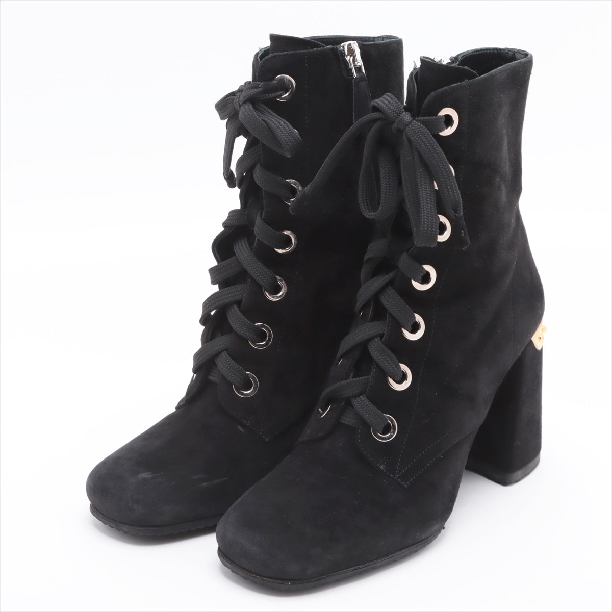 Prada Suede Boots 35 1/2 Ladies' Black Replacement Laces Included Lift repair