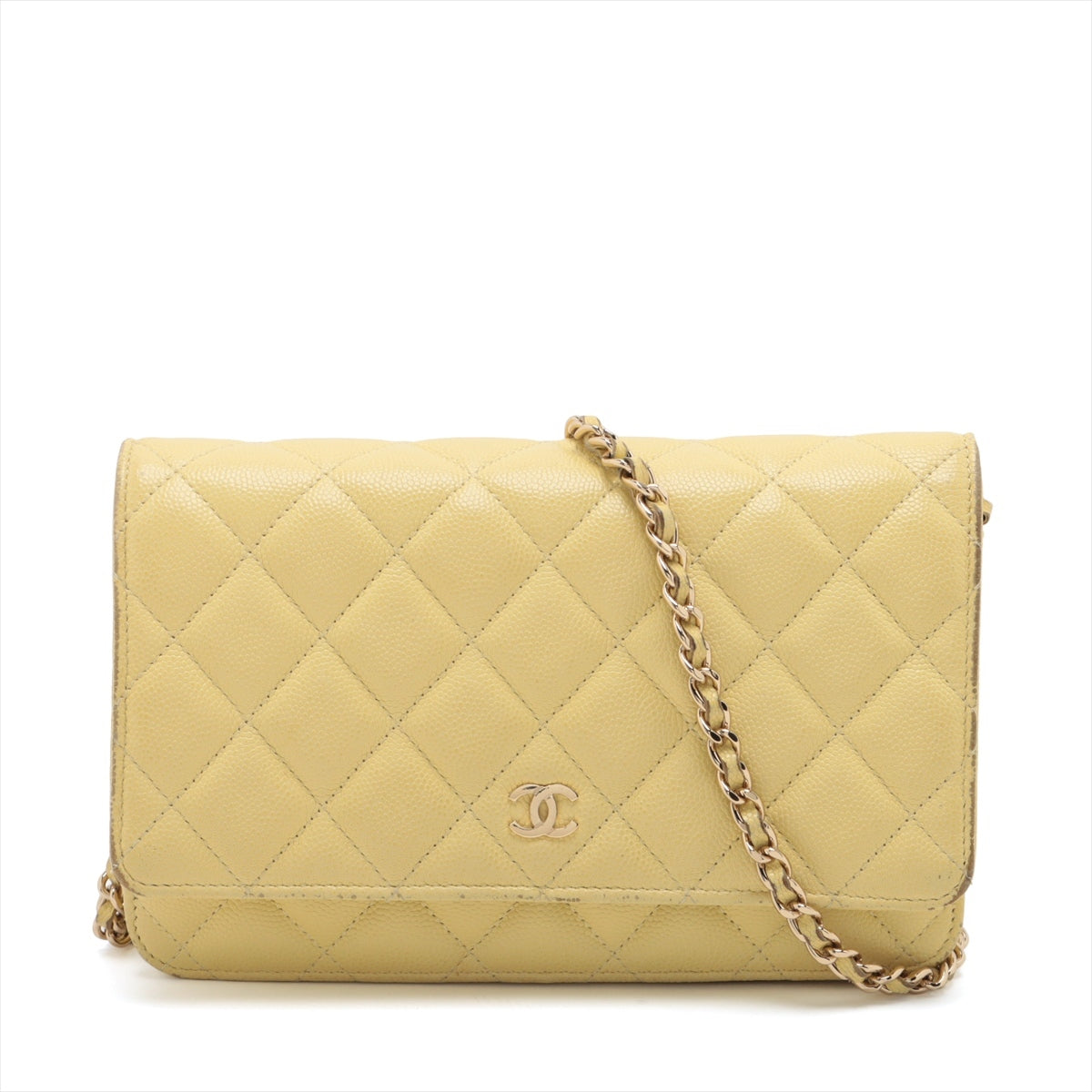 Chanel Matelasse Caviar Skin Chain Shoulder Bag Yellow gold Gold Metal Fittings 29th