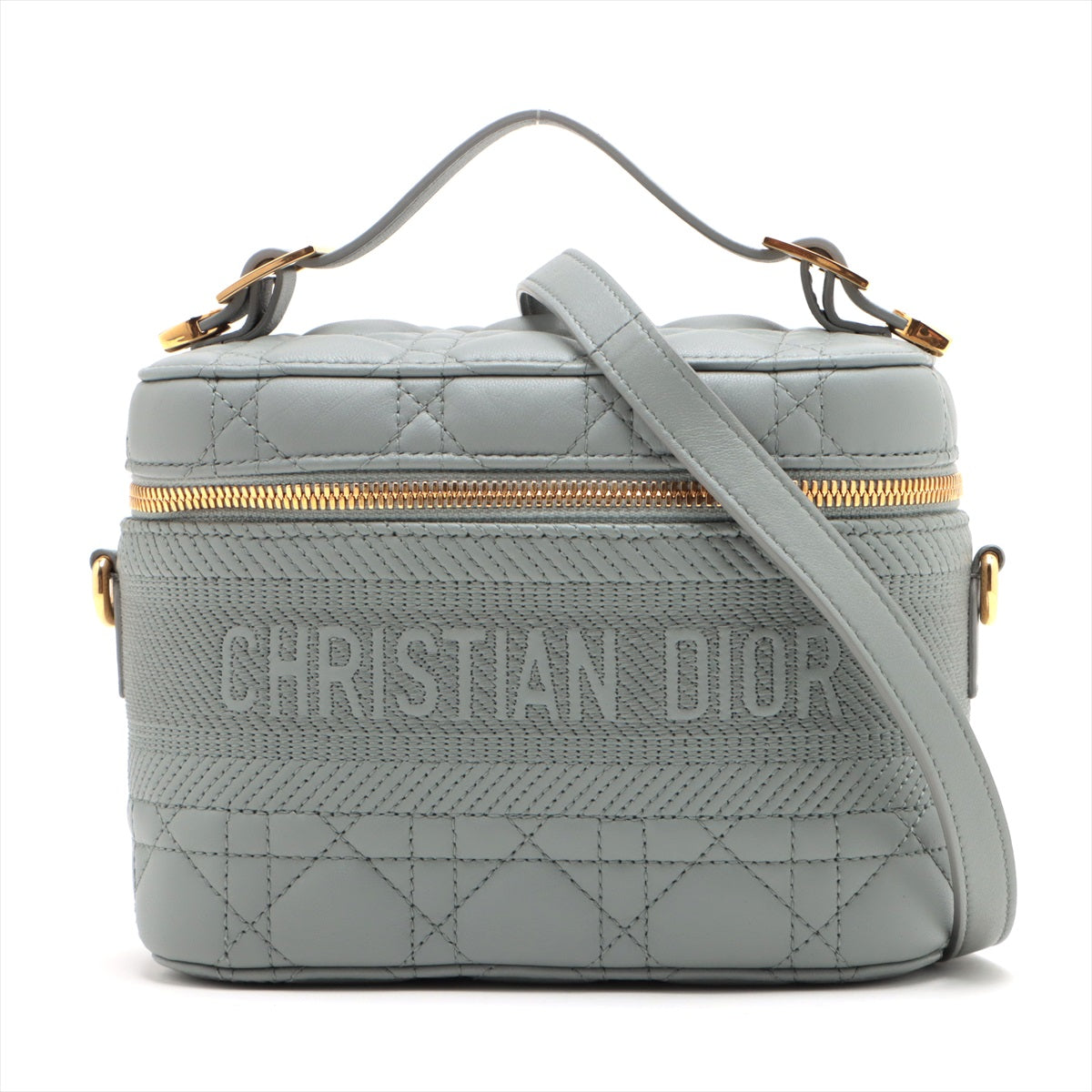 Christian Dior Cannage Leather 2 WAY VANITY BAG Grey