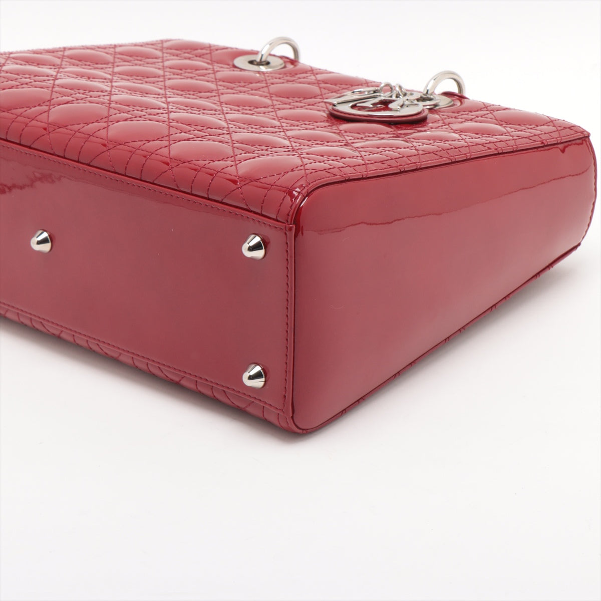 Christian Dior Lady Dior Patent Leather 2 Way Handbag Red