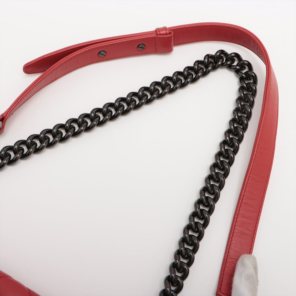 Chanel Boy Chanel Lambskin Chain Shoulder Bag Red Black Metal Fittings 25XXXXXX