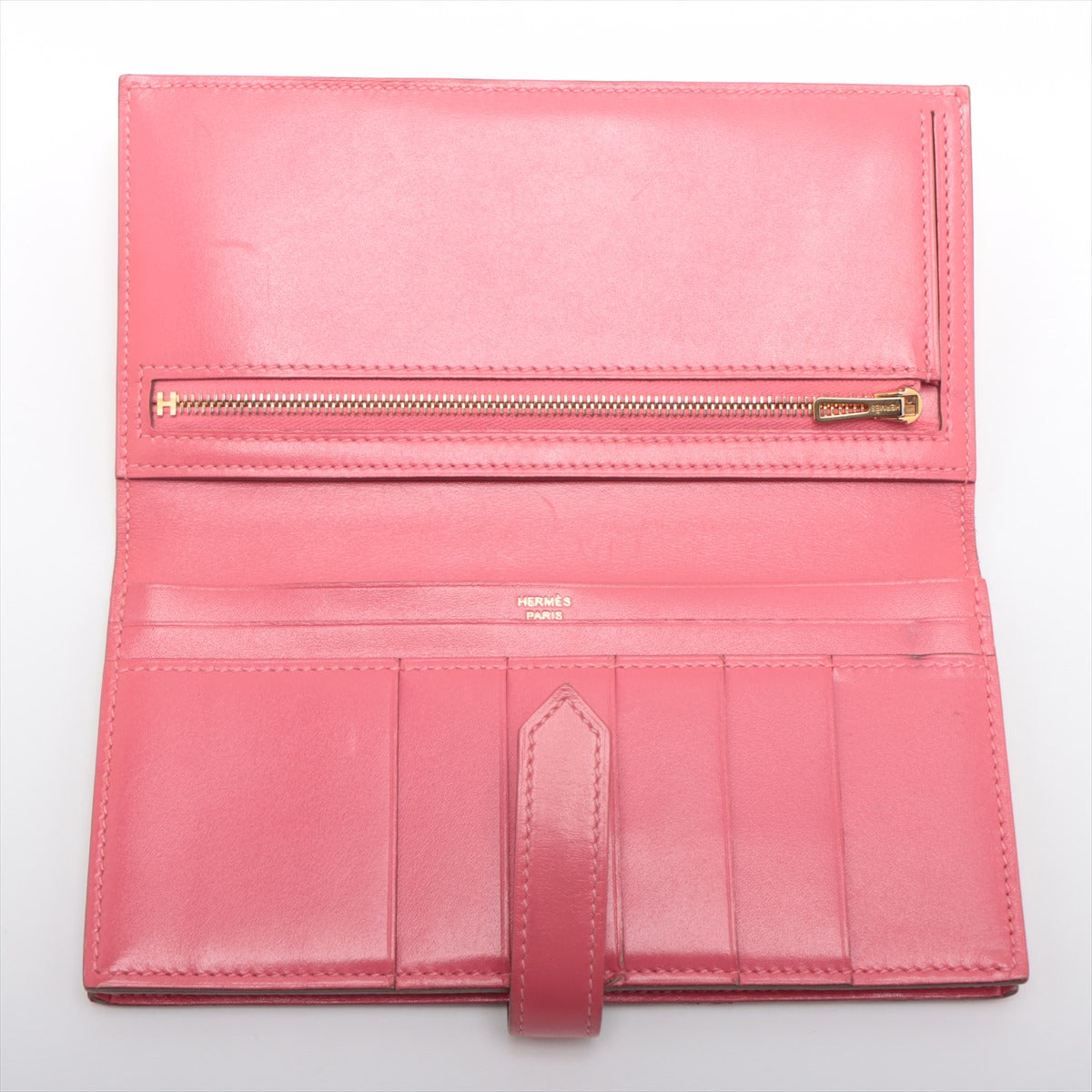 Hermès Bearn Soufflet Box calf Wallet Pink Gold Metal Fittings □Q:2013