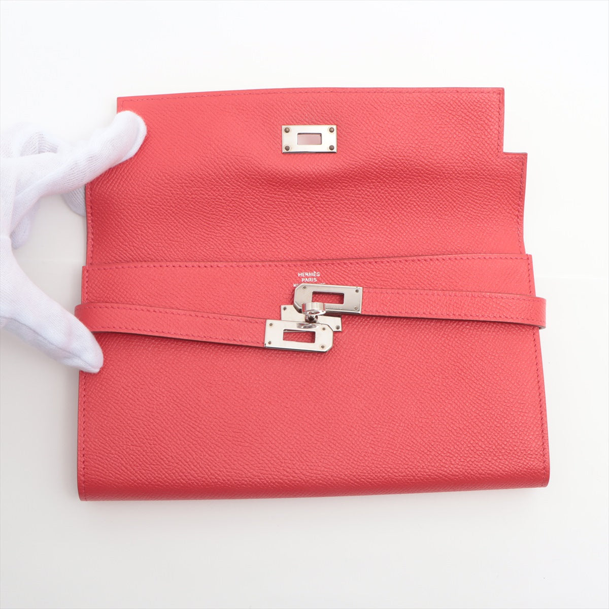 Hermès Kelly Wallet Veau Epsom Wallet Red Silver Metal Fittings T:2015