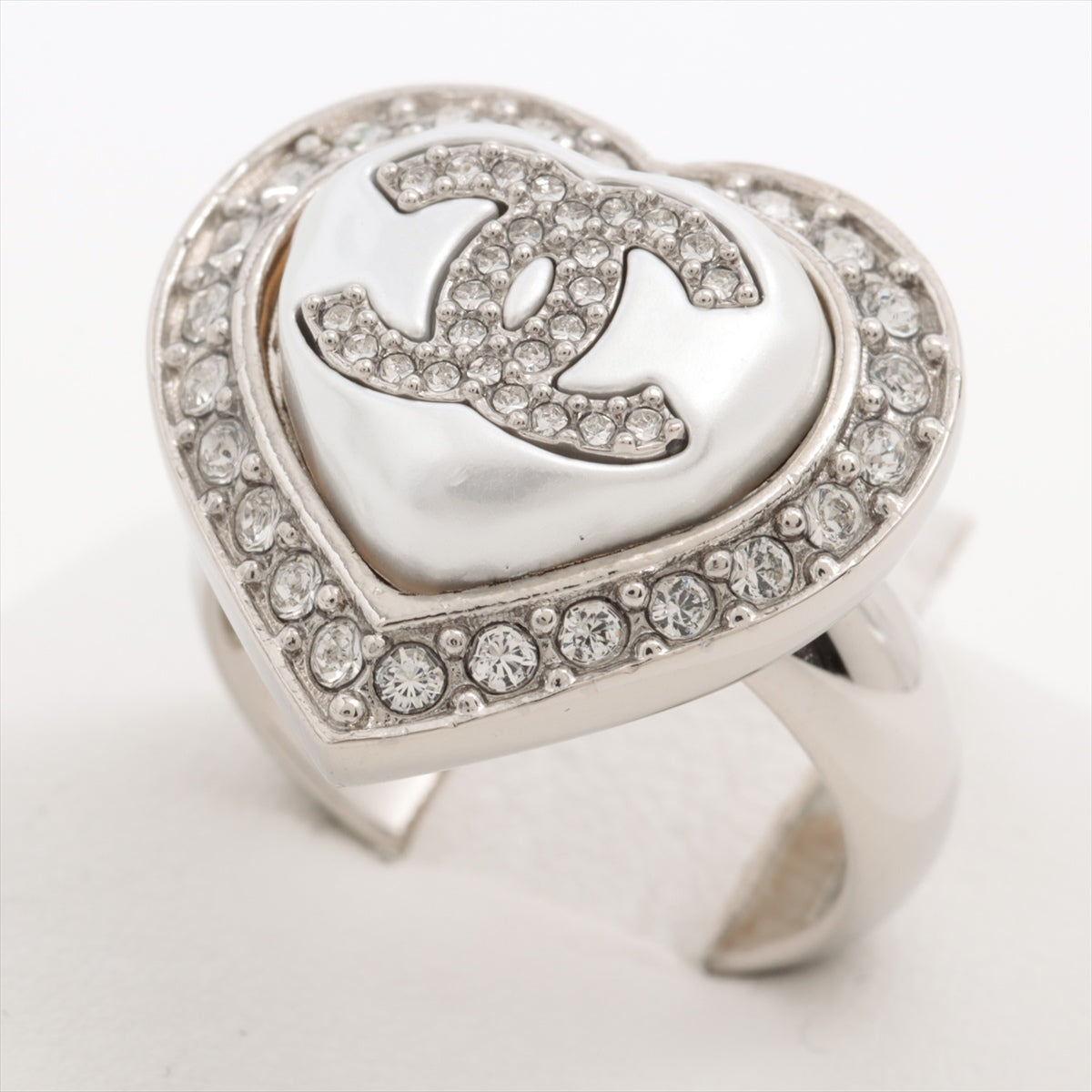 Chanel Coco Mark hearts B23B Ring GP×inestone Silver