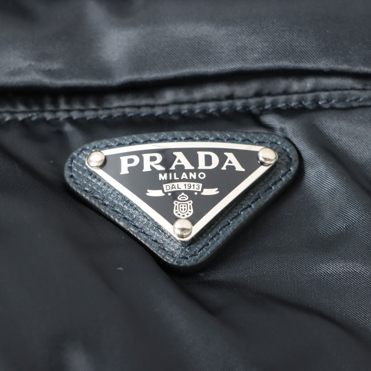 Prada 20 years Polyester Down jacket 42 Ladies' Navy Blue  Triangular logo plate 29P353 Removable fur