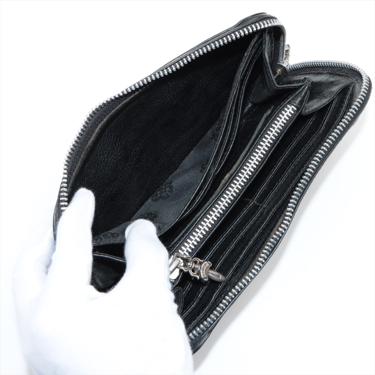 Chrome Hearts REC F ZIP Wallet No notation Black × Silver Leather