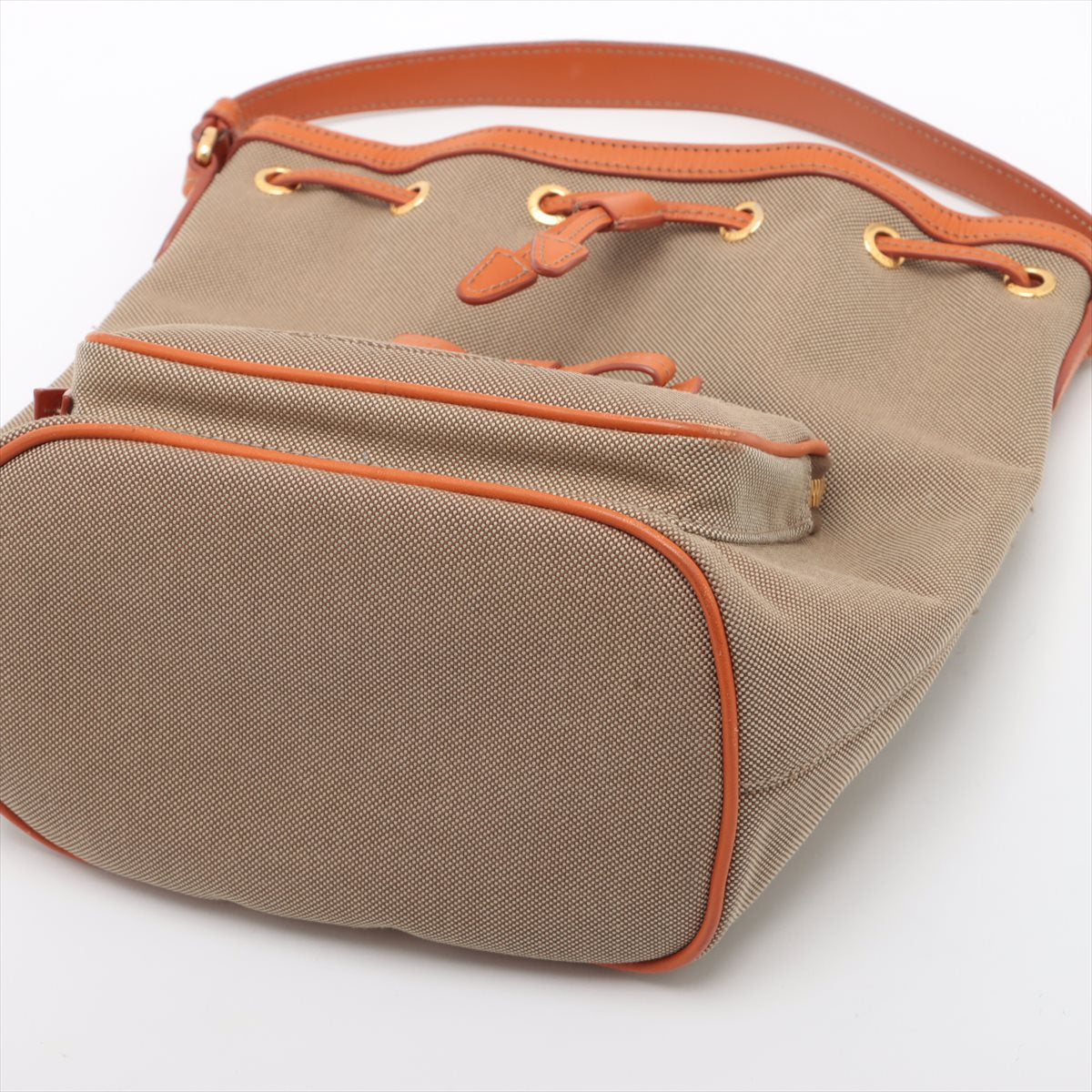 Prada Logo Jacquard Canvas & Leather 2 Way Handbag Beige x orange 1BH038