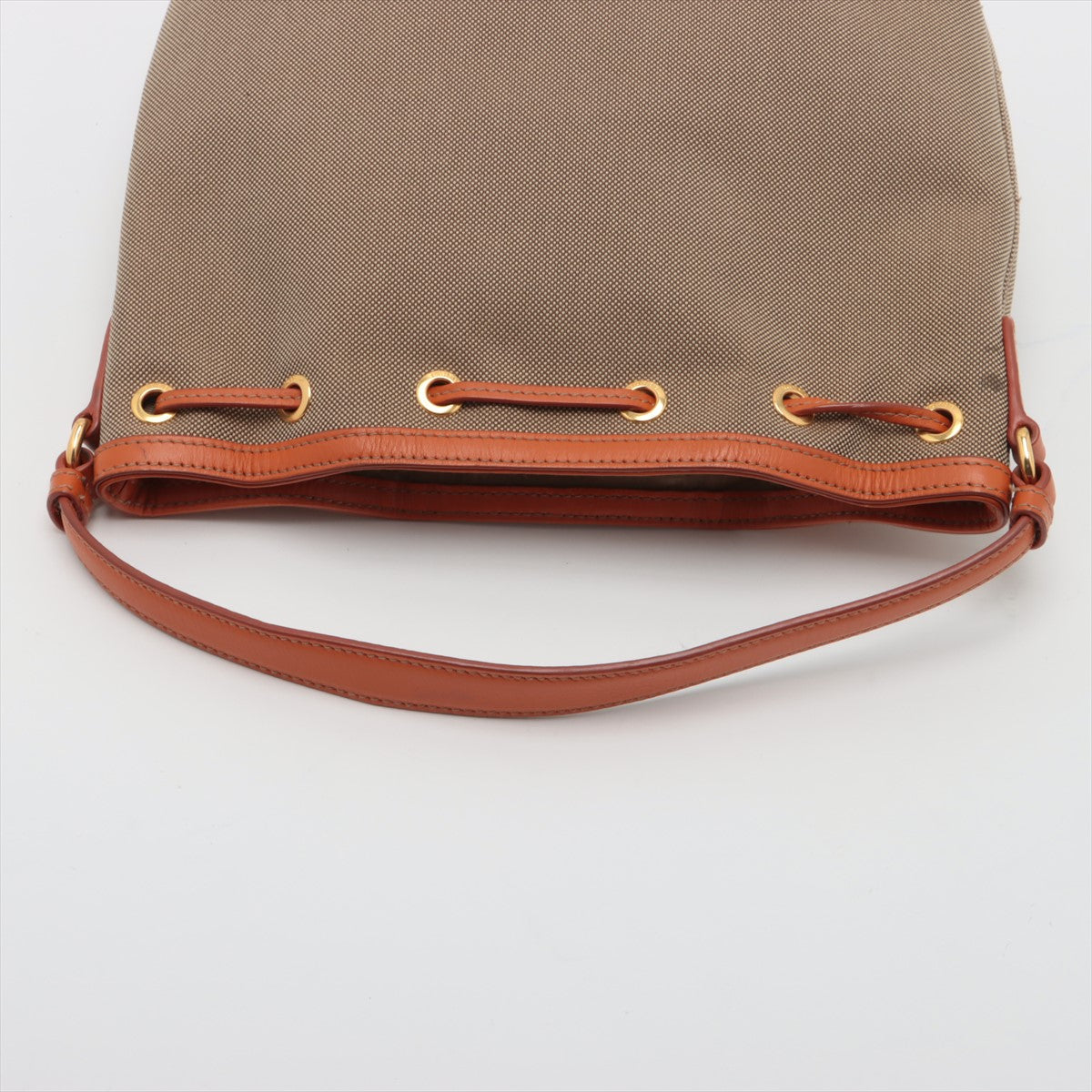 Prada Logo Jacquard Canvas & Leather 2 Way Handbag Beige x orange 1BH038