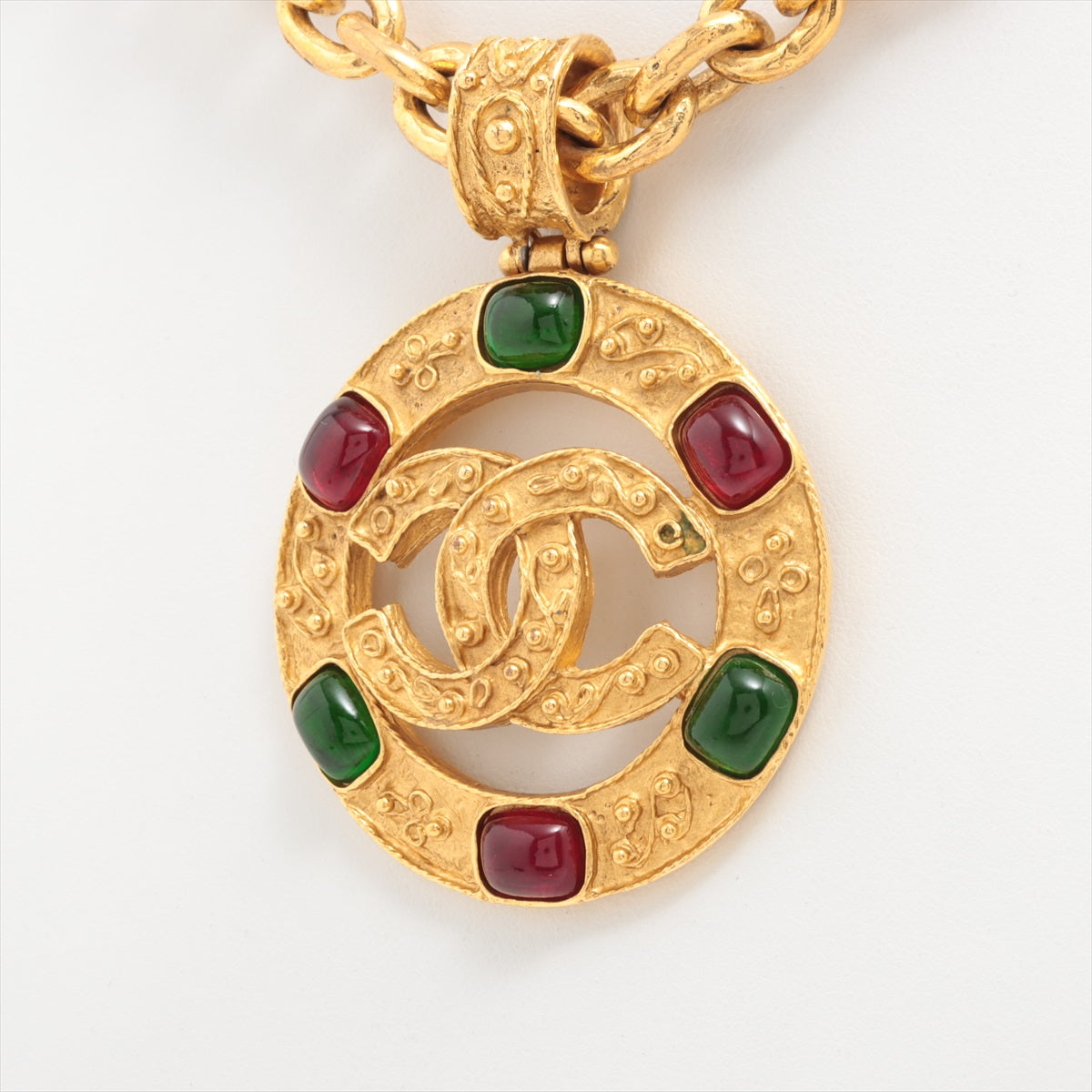 Chanel Coco Mark Gripoix 94A Necklace GP x color stone Gold
