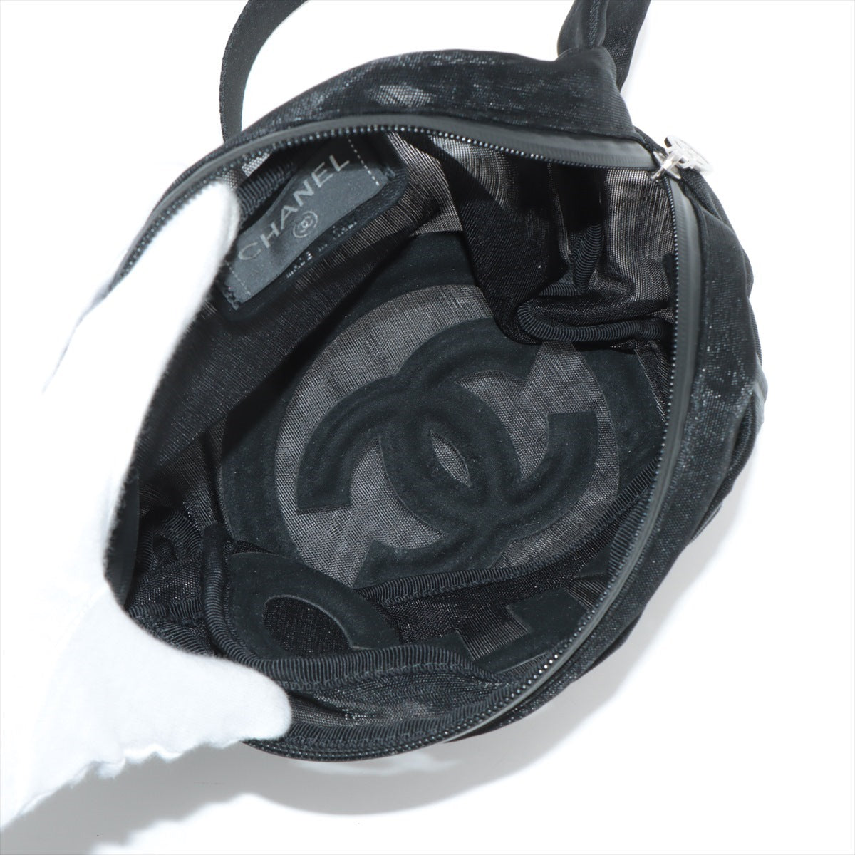 Chanel Logo Mesh Sling backpack Black Silver Metal Fittings 27th