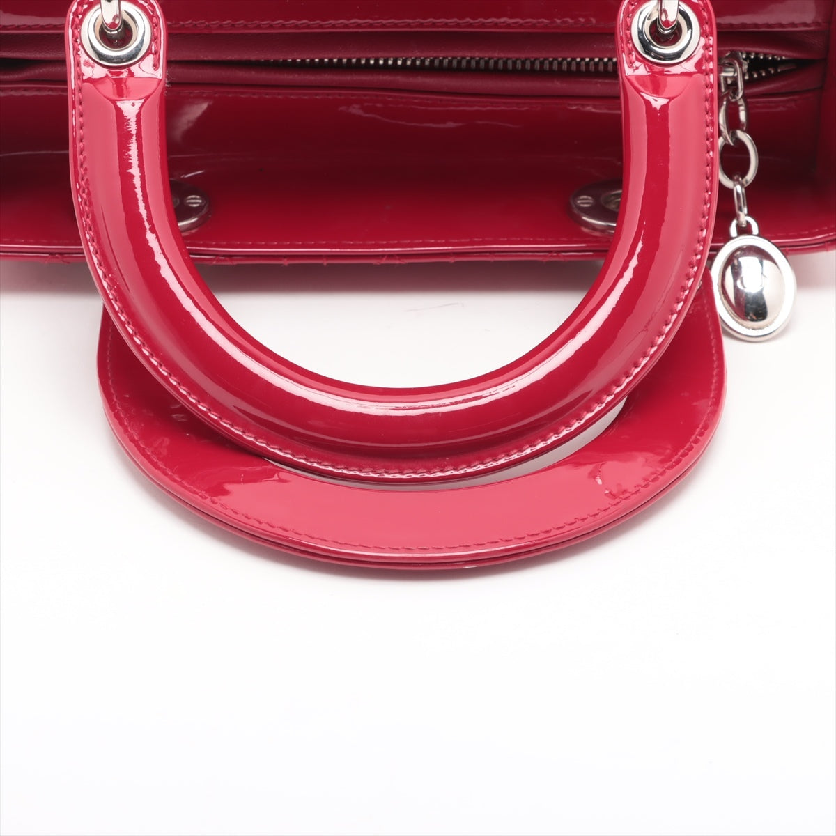 Christian Dior Lady Dior Cannage Patent Leather 2 Way Handbag Red