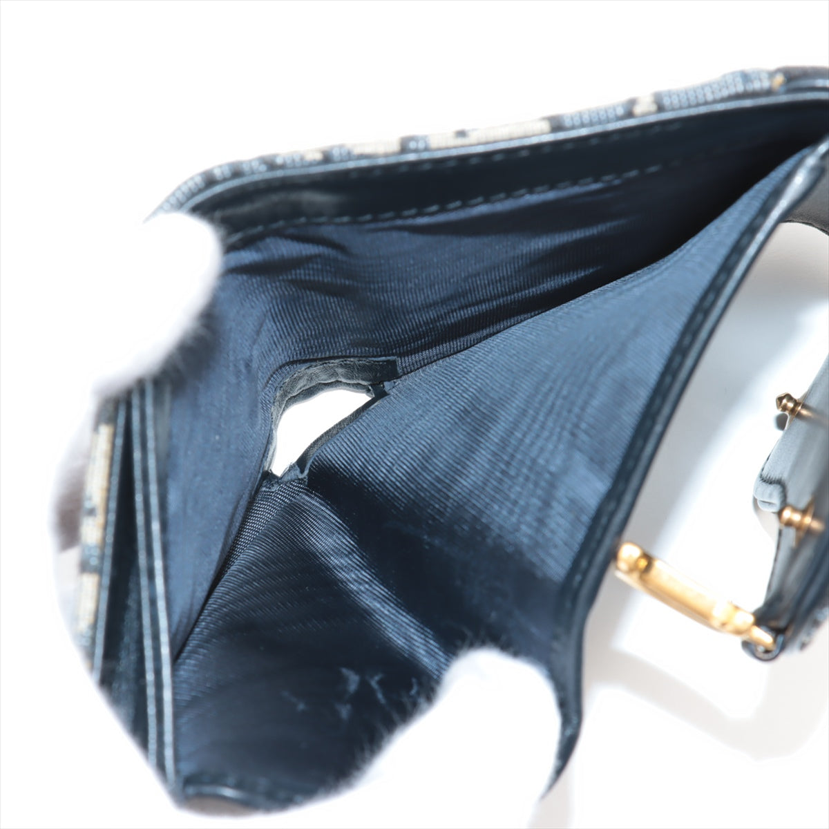 DIOR Oblique Saddle Jacquard × Leather Compact Wallet Beige x navy
