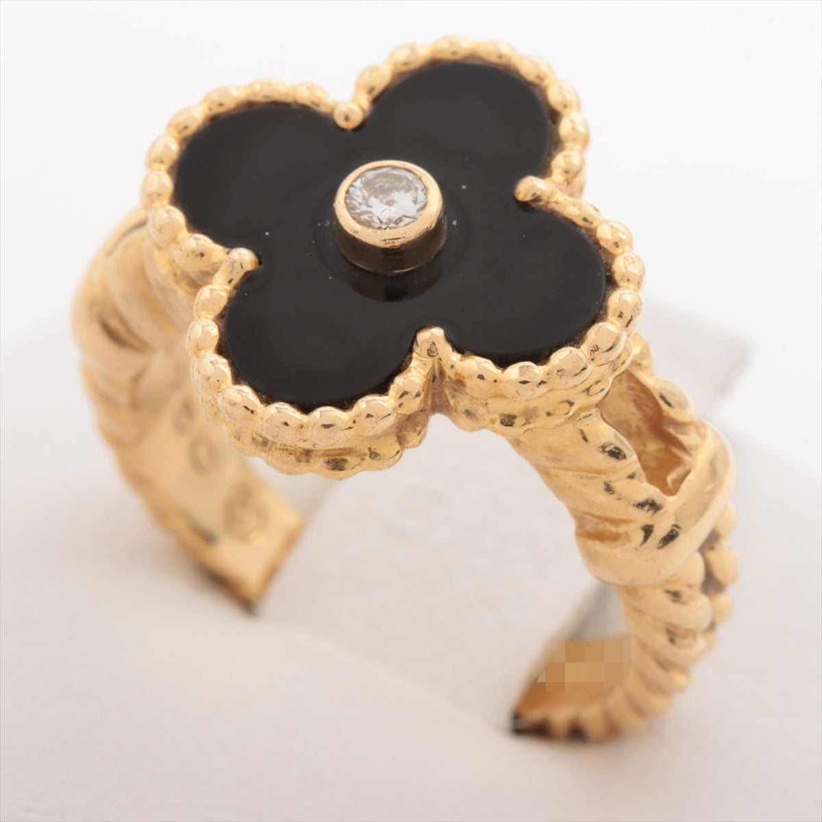 Van Cleef & Arpels Vintage Alhambra Onyx Diamond Ring 750(YG) 7.3g