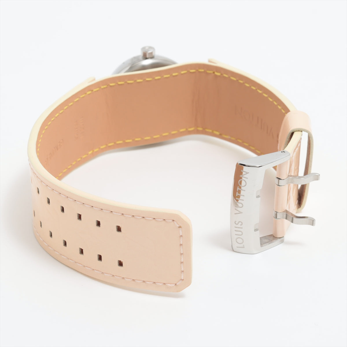 Louis Vuitton Tambour Q1216 SS & Leather QZ Pink MOP dial